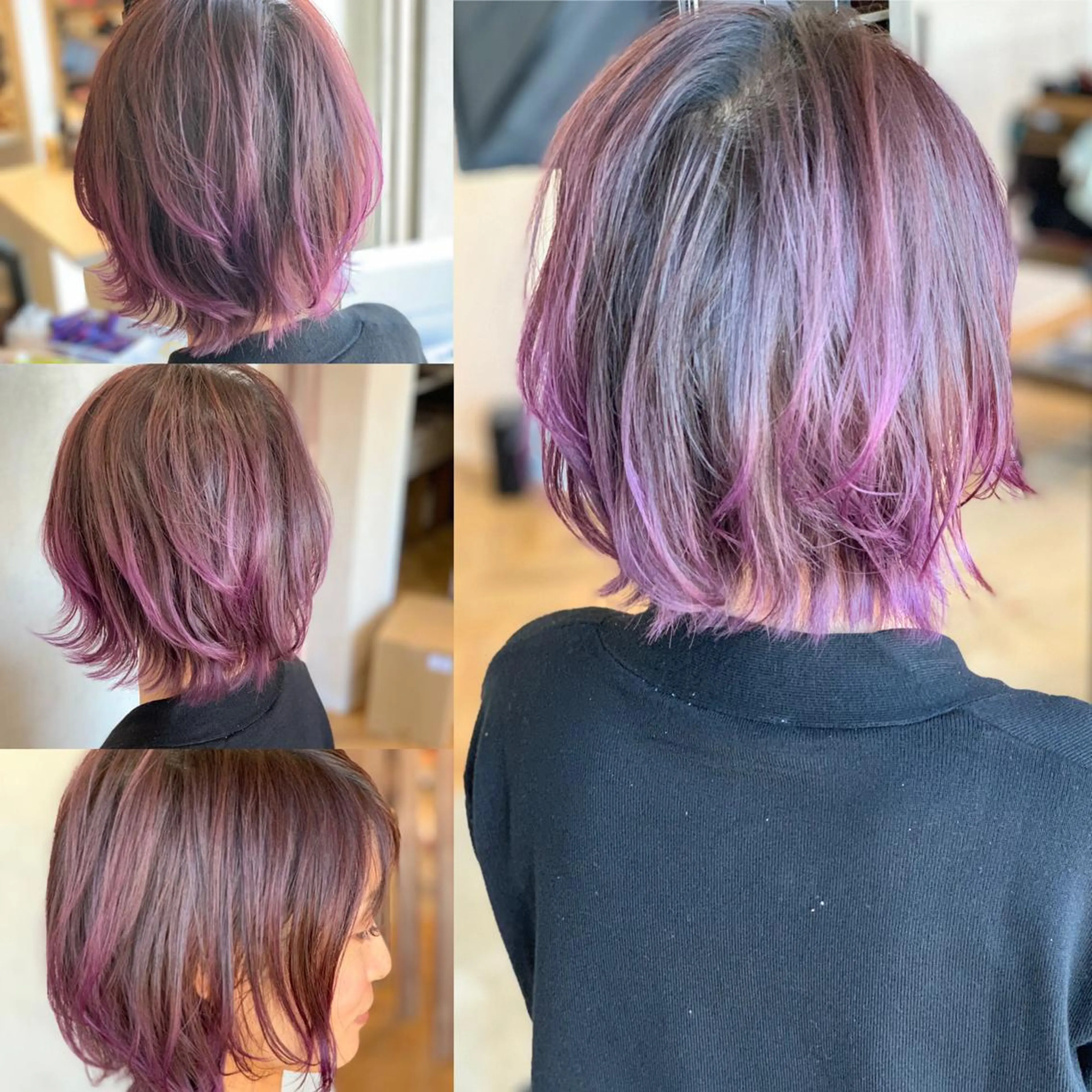 ミディアム カラー バレイヤージュ パープルカラー レイヤーカット ヘアカラー トリートメント LUXBE LUCE那覇イオン店所属・LUXBE LUCEのヘアスタイル