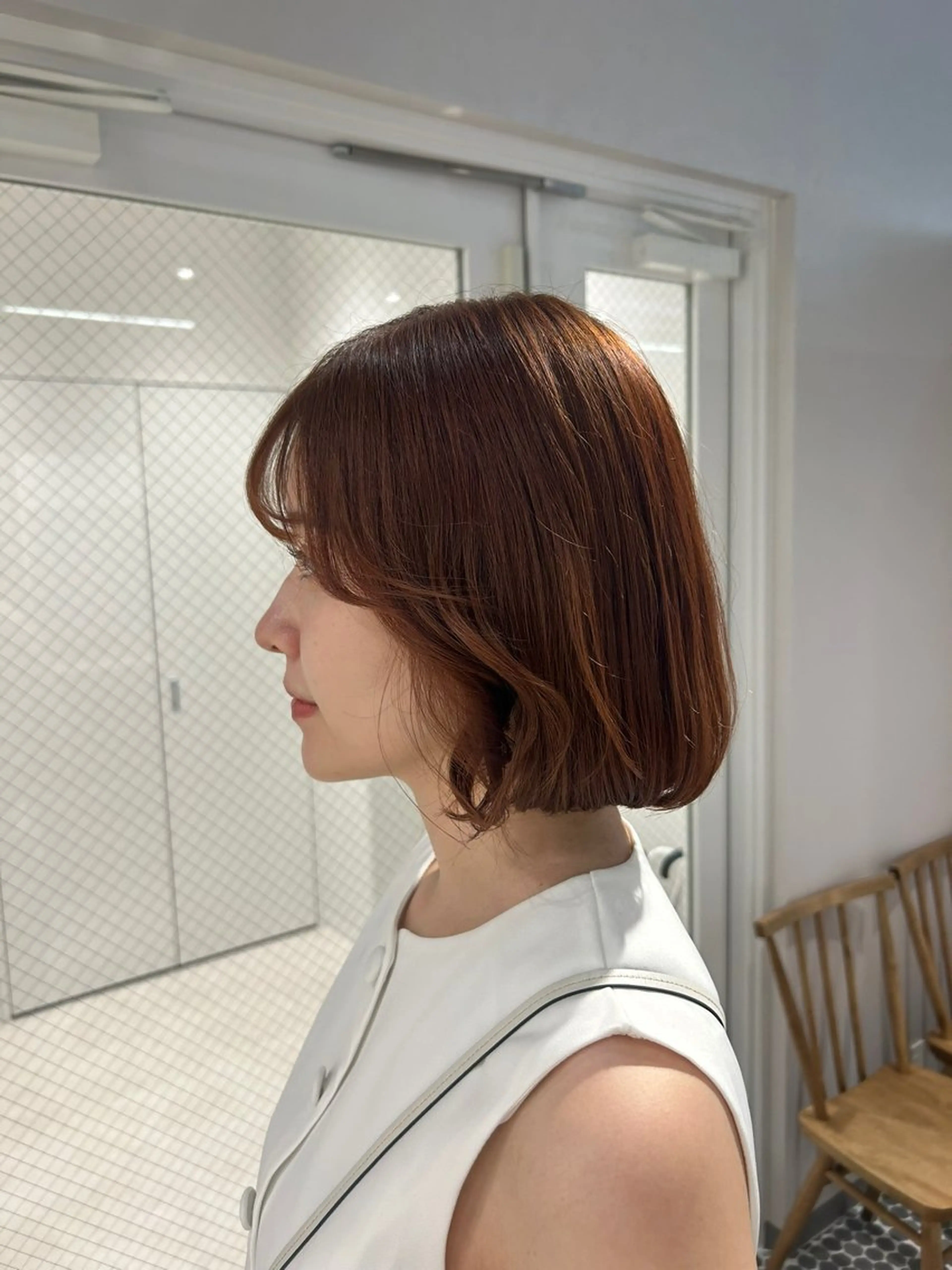 ショート カラー ブラウンカラー オレンジ オレンジブラウン カット ヘアカラー ヘッドスパ SALOWIN栄 三丁目 木戸里実のヘアスタイル