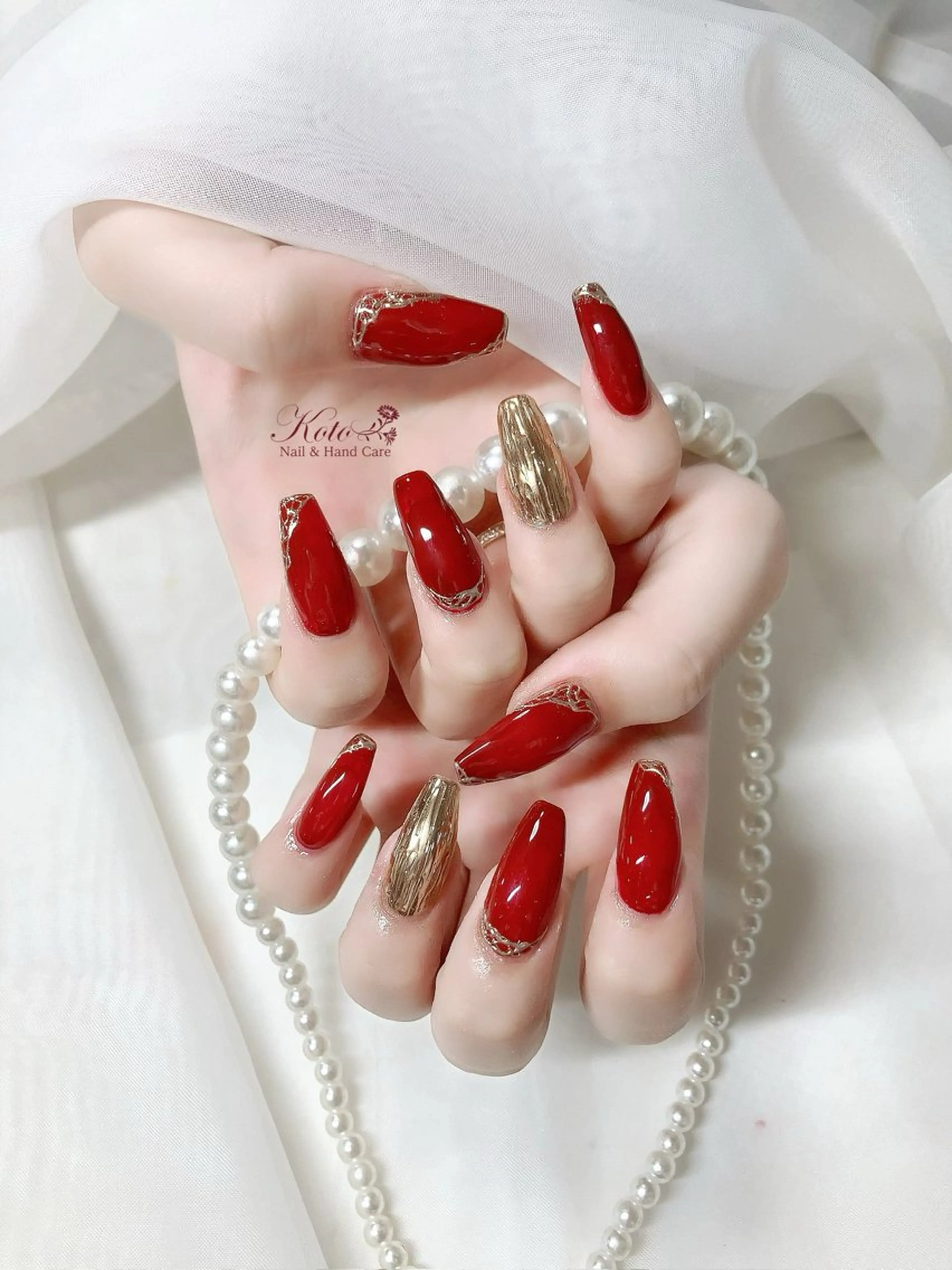 ネイル 長さ出し ジェルネイル 持ち込み ニュアンスネイル 赤色 ハンドネイル Nail Salon KOTOのネイルデザイン