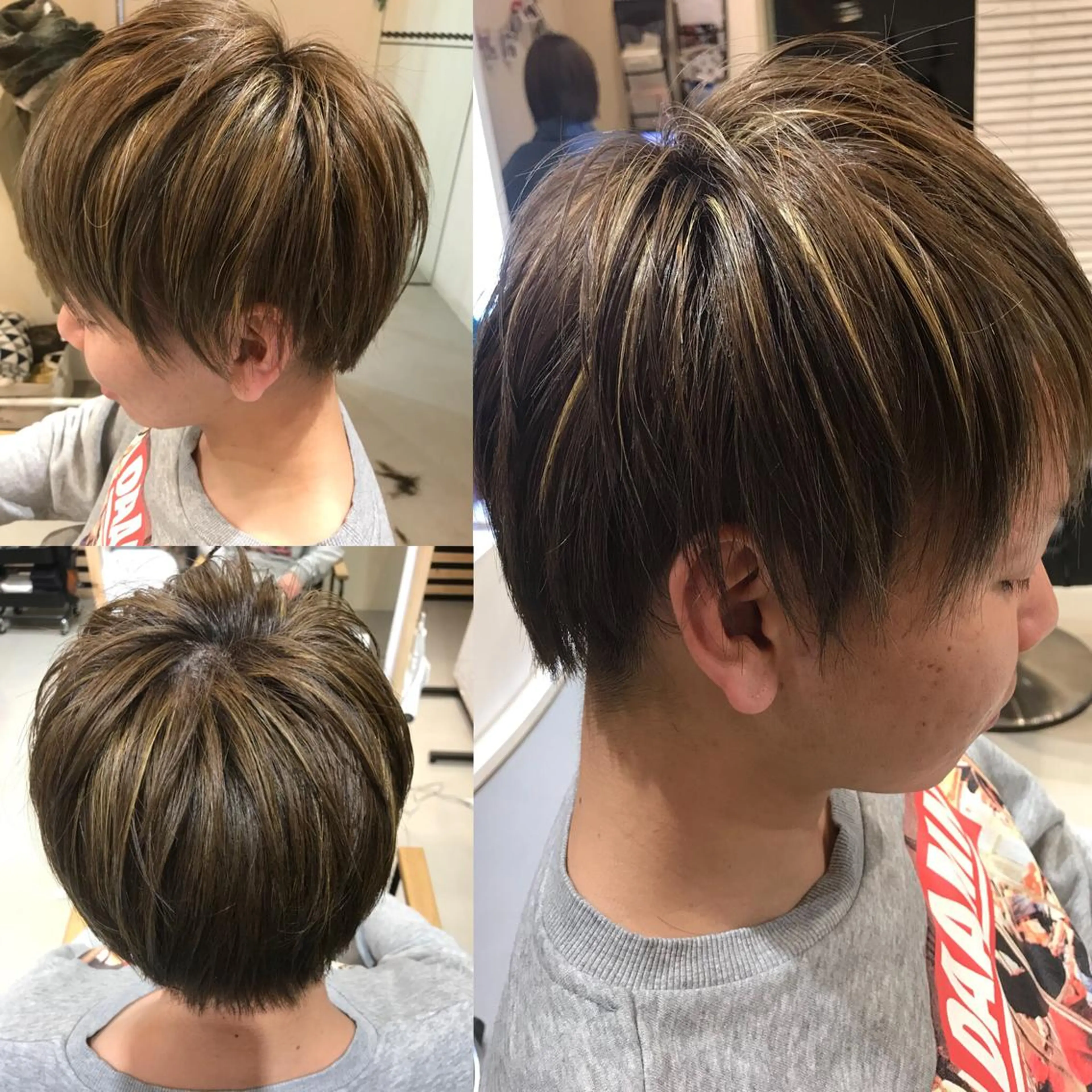 ショート カラー メンズ メンズハイライト アッシュ ベージュカラー ハイライトカラー オレンジ 大久保 隆蔵のヘアスタイル