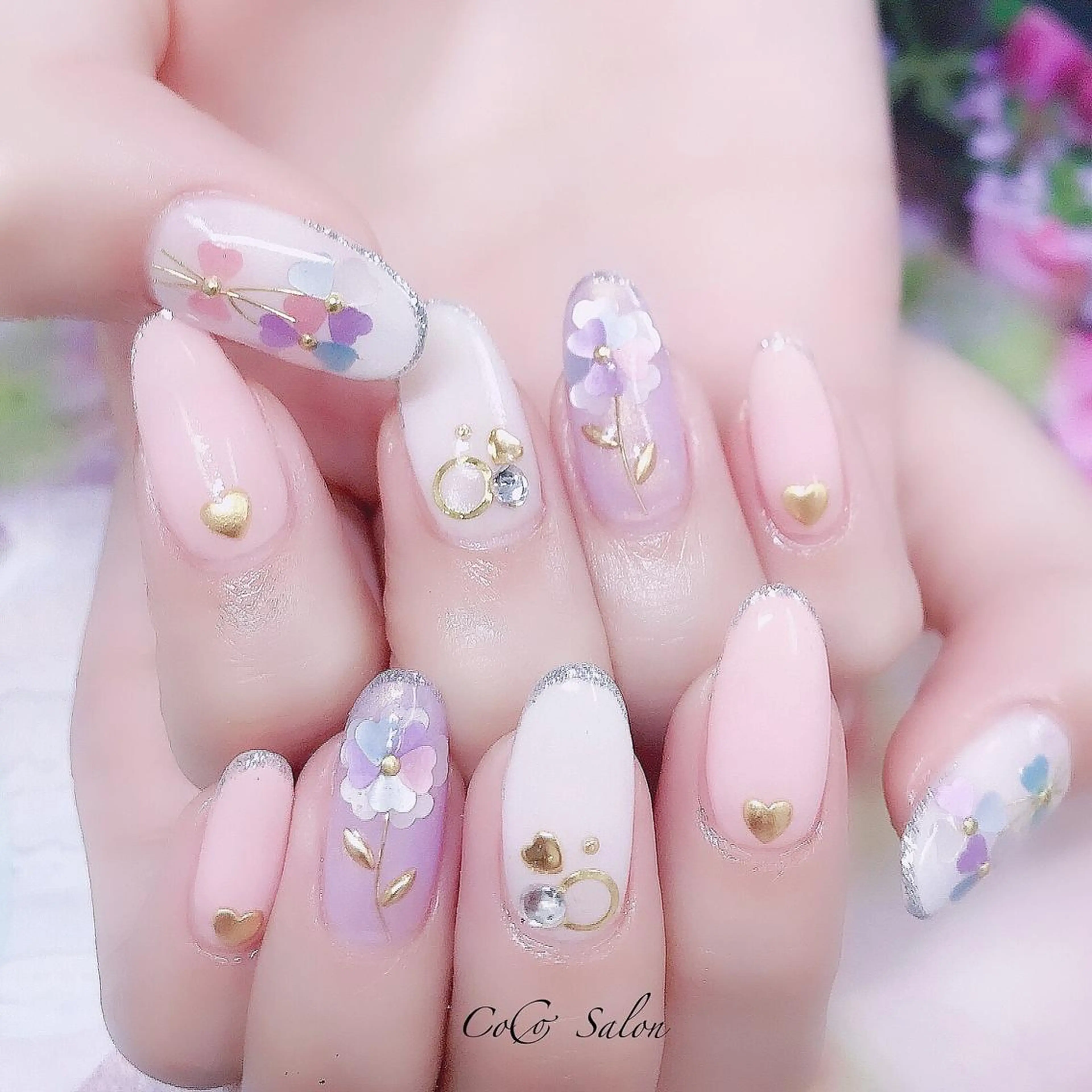ネイル 長さ出し フラワーネイル ジェルネイル キラキラネイル オフィスネイル ハンドネイル CoCoSalon ネイル/まつ毛予約のネイルデザイン