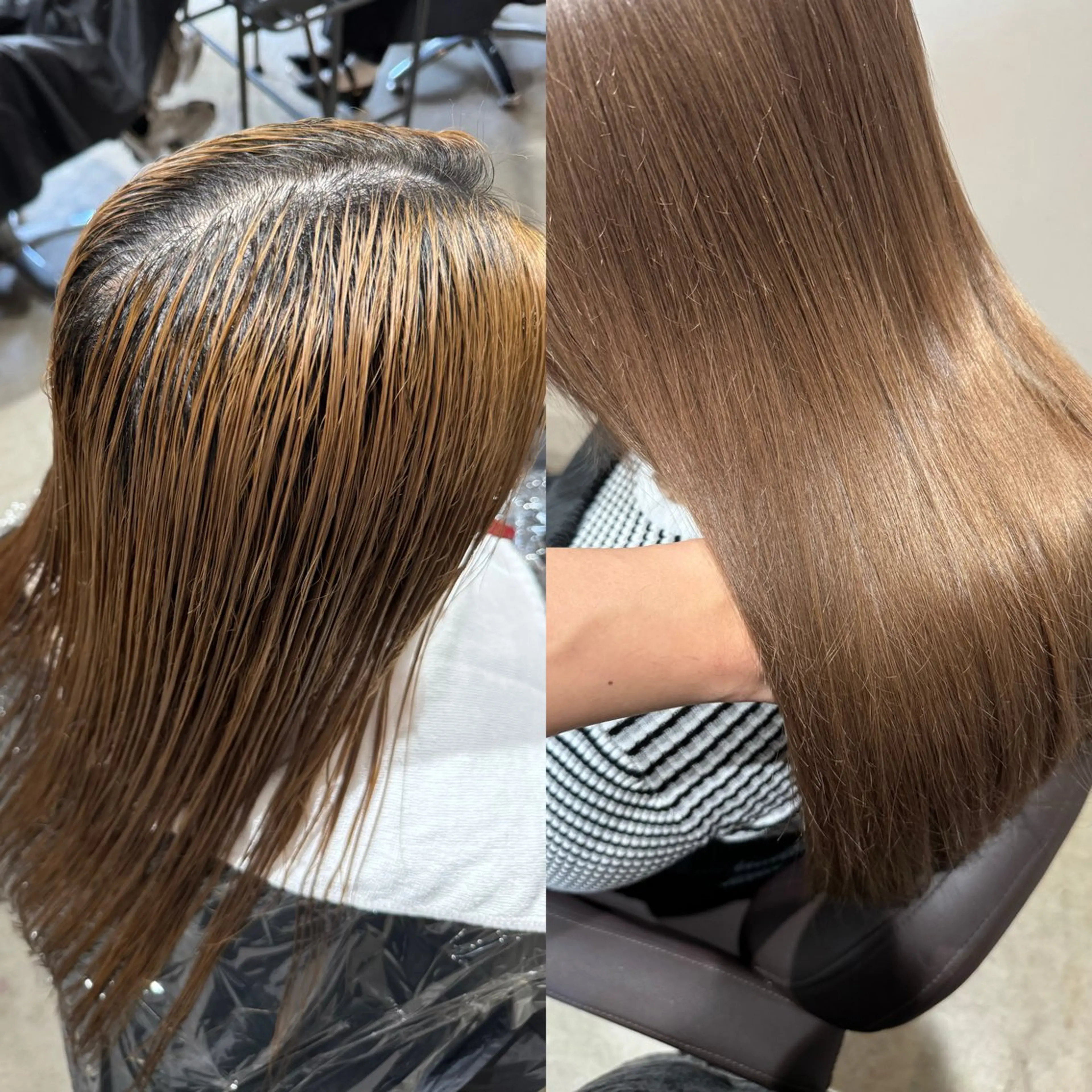 セミロング ボブ 韓国風ヘア レイヤーカット 縮毛矯正 ヘアカラー トリートメント ✨艶ブリーチカラー✨ ✨艶髪ストレート✨のヘアスタイル