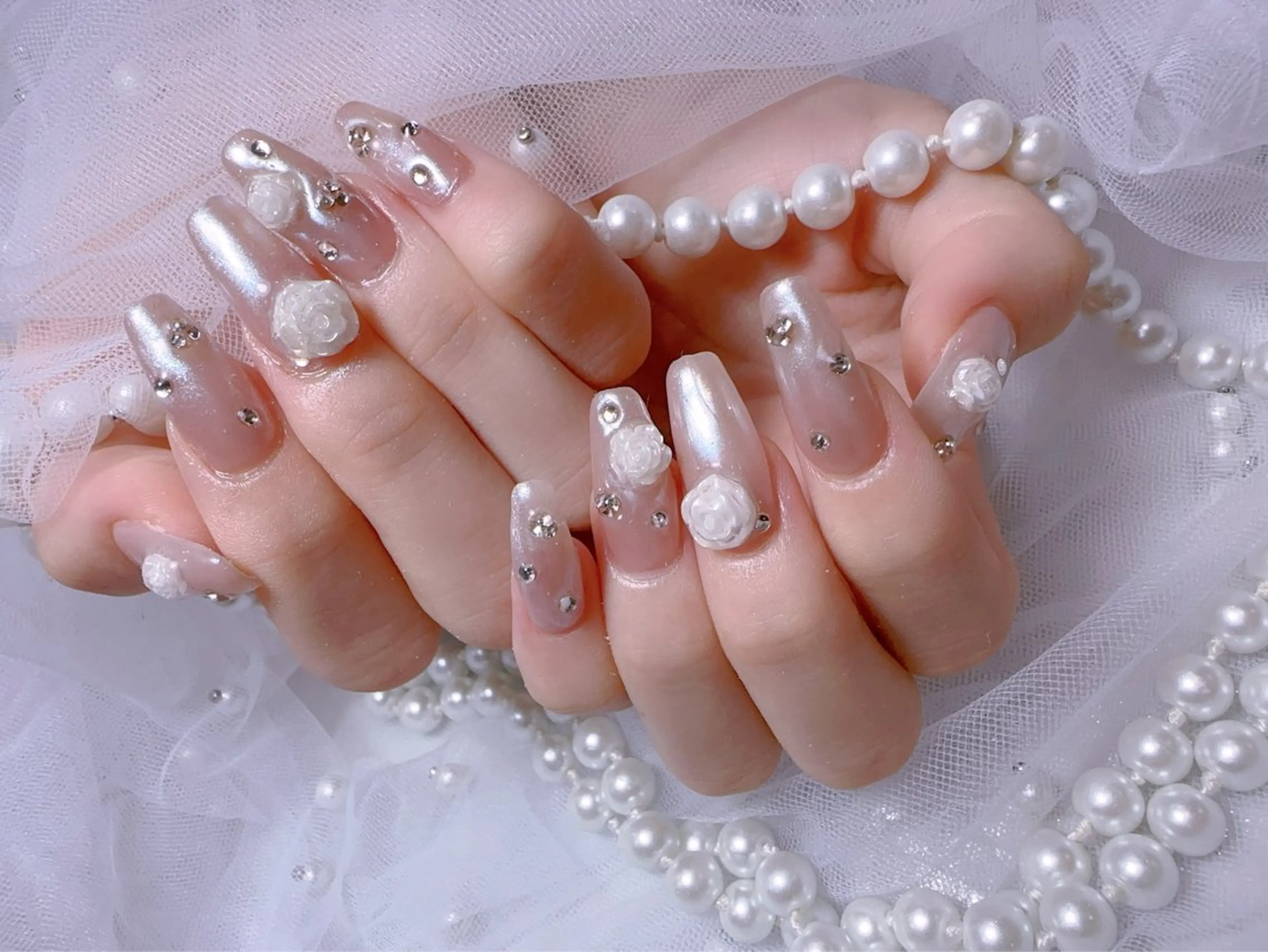 ネイル アートネイル フラッシュネイル フレンチネイル ジェルネイル ガラスフレンチ You&Me Miyuのネイルデザイン