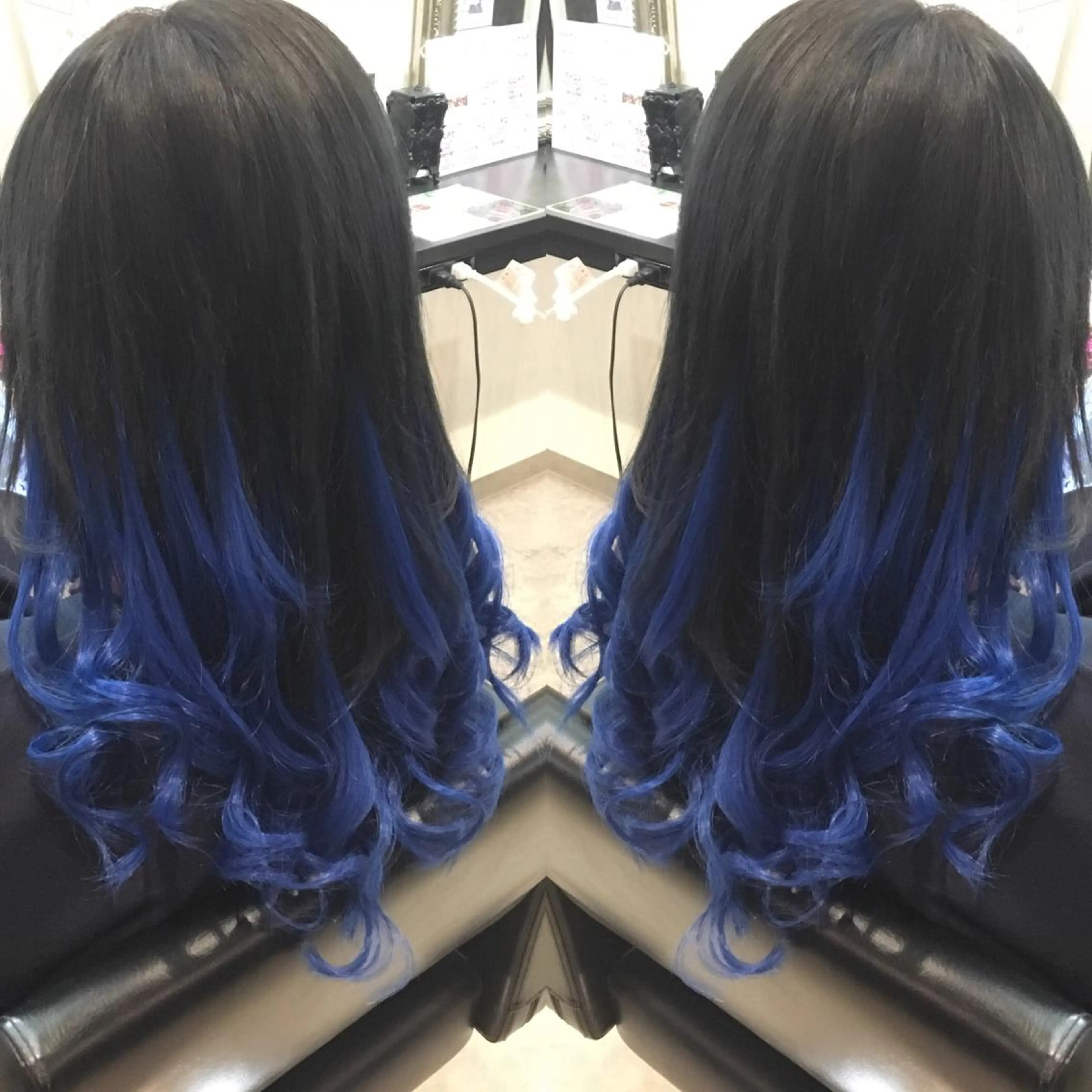 ミディアム カラー ブルーカラー エクステ 💓シールエクステ for...のヘアスタイル
