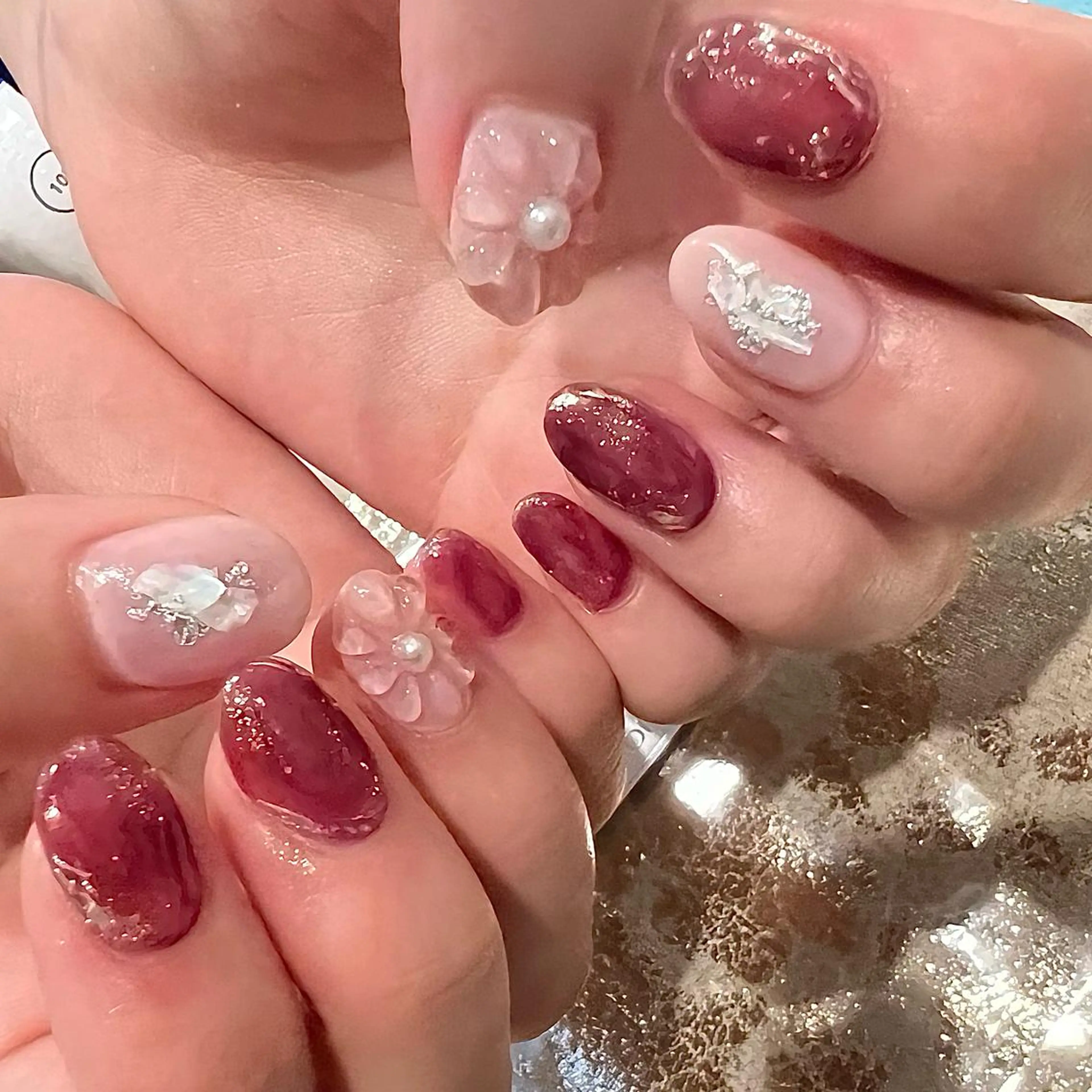 ショート カラー ネイル アートネイル フラワーネイル ニュアンスネイル ぷっくりネイル ハンドネイル H🌺 NAILのネイルデザイン