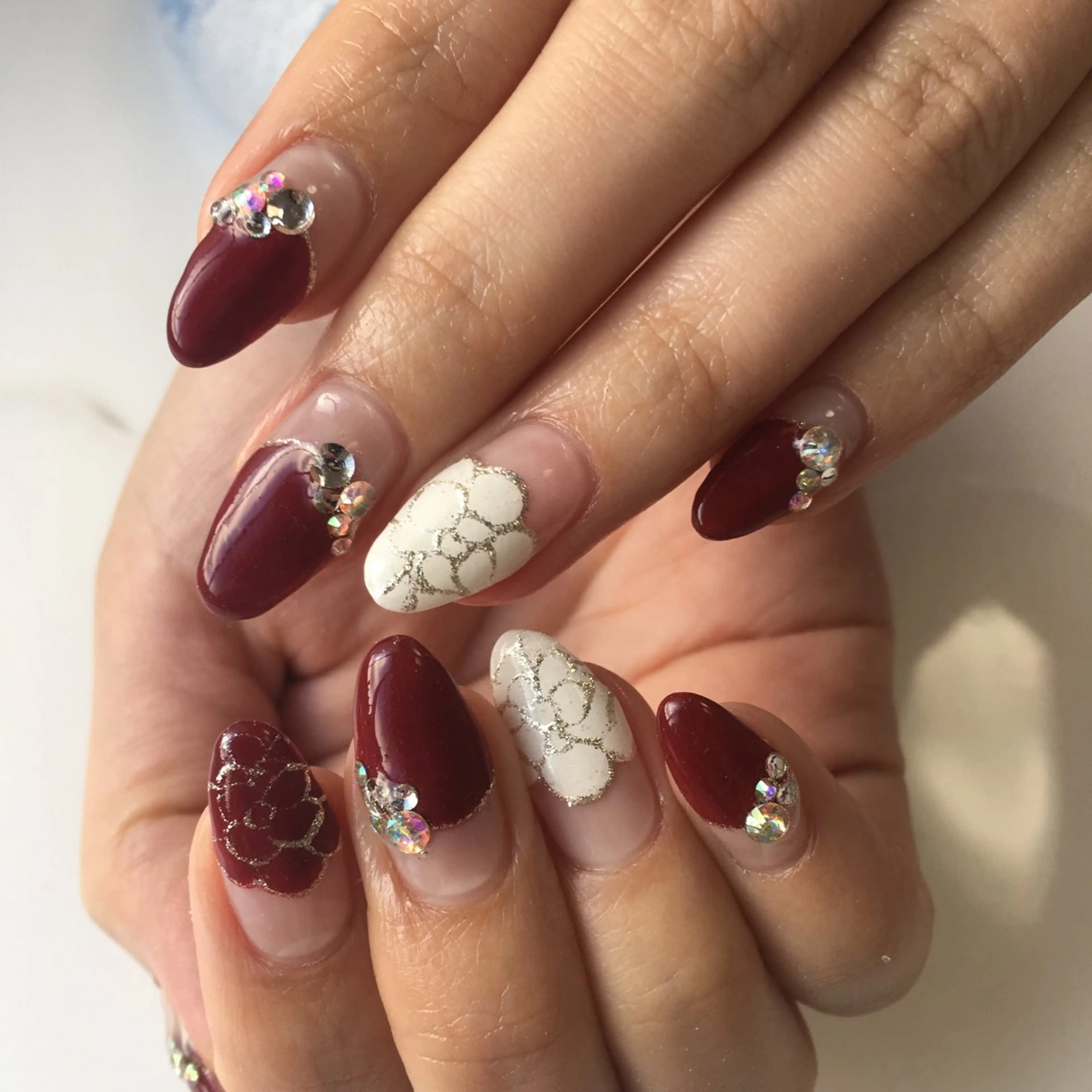ネイル ボルドー 赤色 ハンドネイル nail ayacaのネイルデザイン