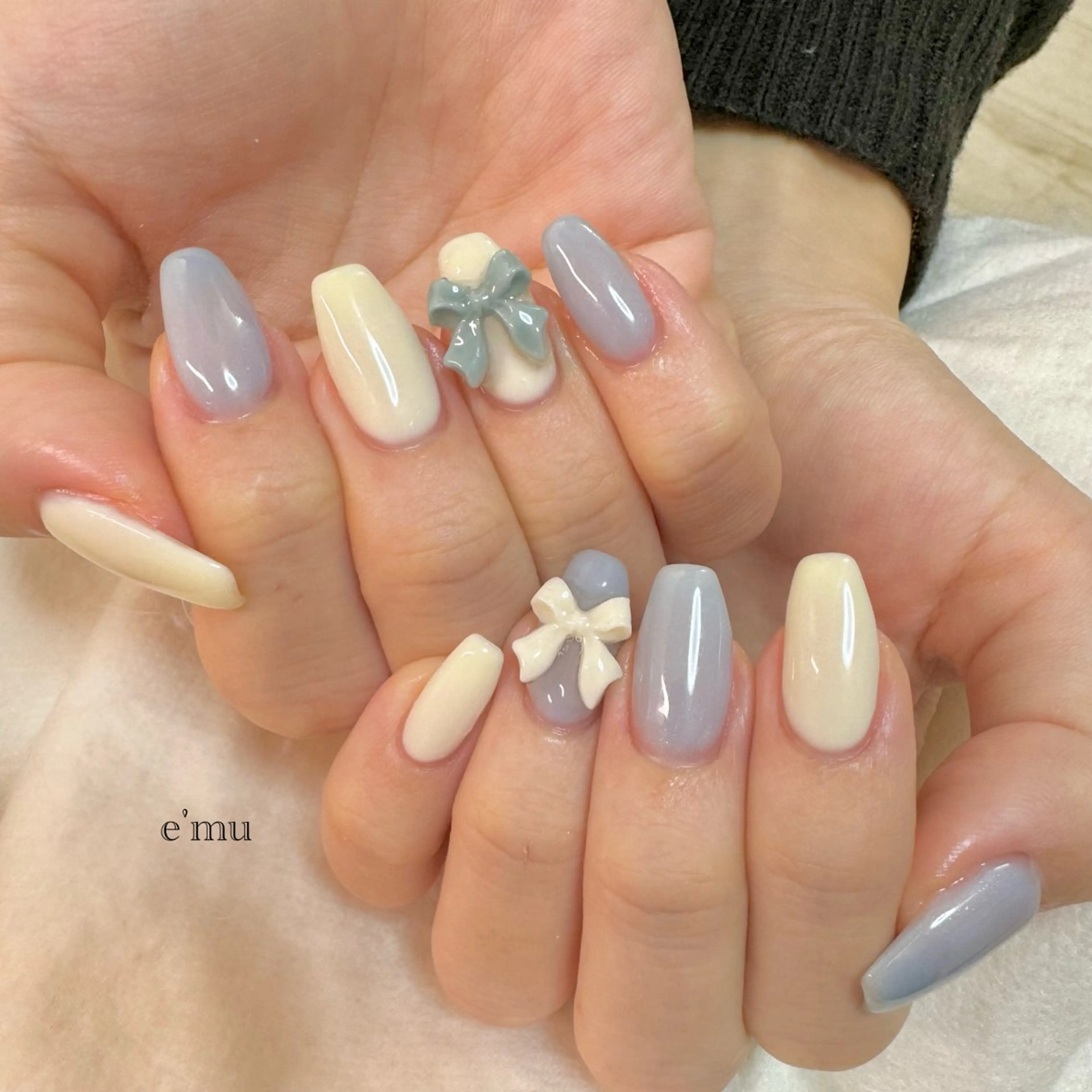 ネイル リボン ハンドネイル nail salon e'mu💐のネイルデザイン