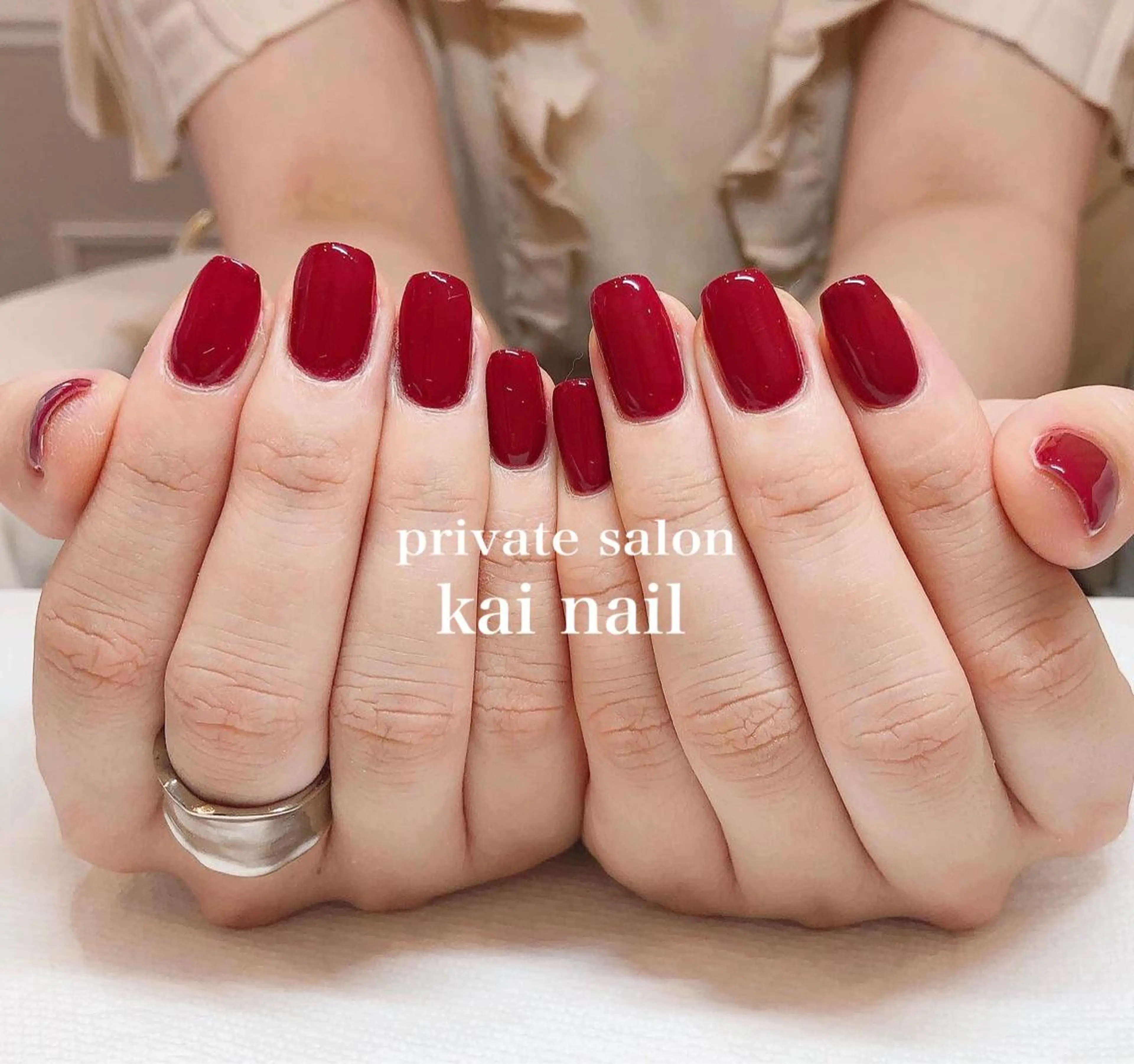 ミディアム ネイル 韓国風ヘア ボルドー ジェルネイル 韓国ネイル ニュアンスネイル Kai  nail Mayukoのネイルデザイン