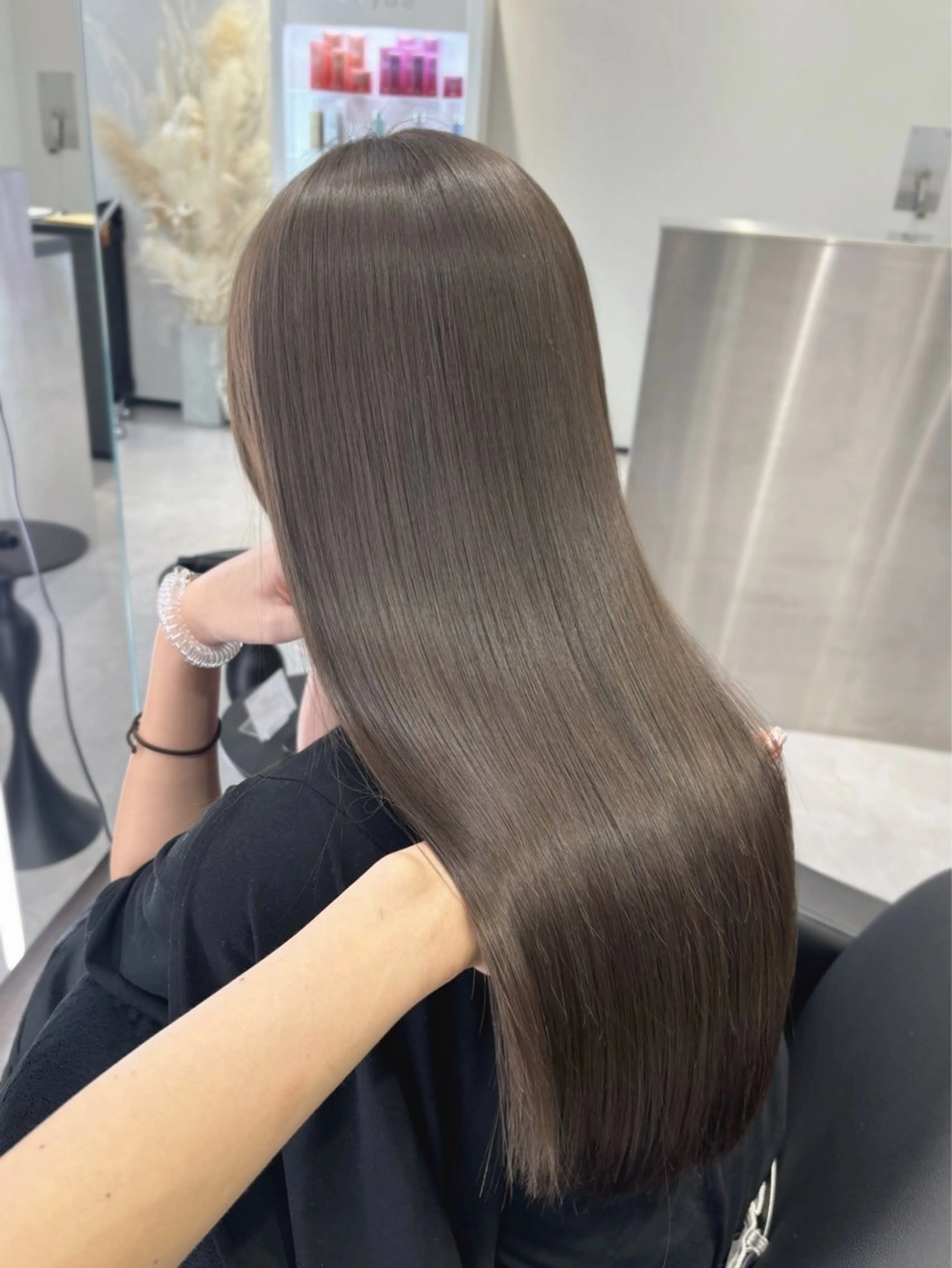 ロング カラー パーマ カット ヘアカラー 縮毛矯正 トリートメント ブリーチなしレイヤー 髪質改善/韓国ヘアのヘアスタイル