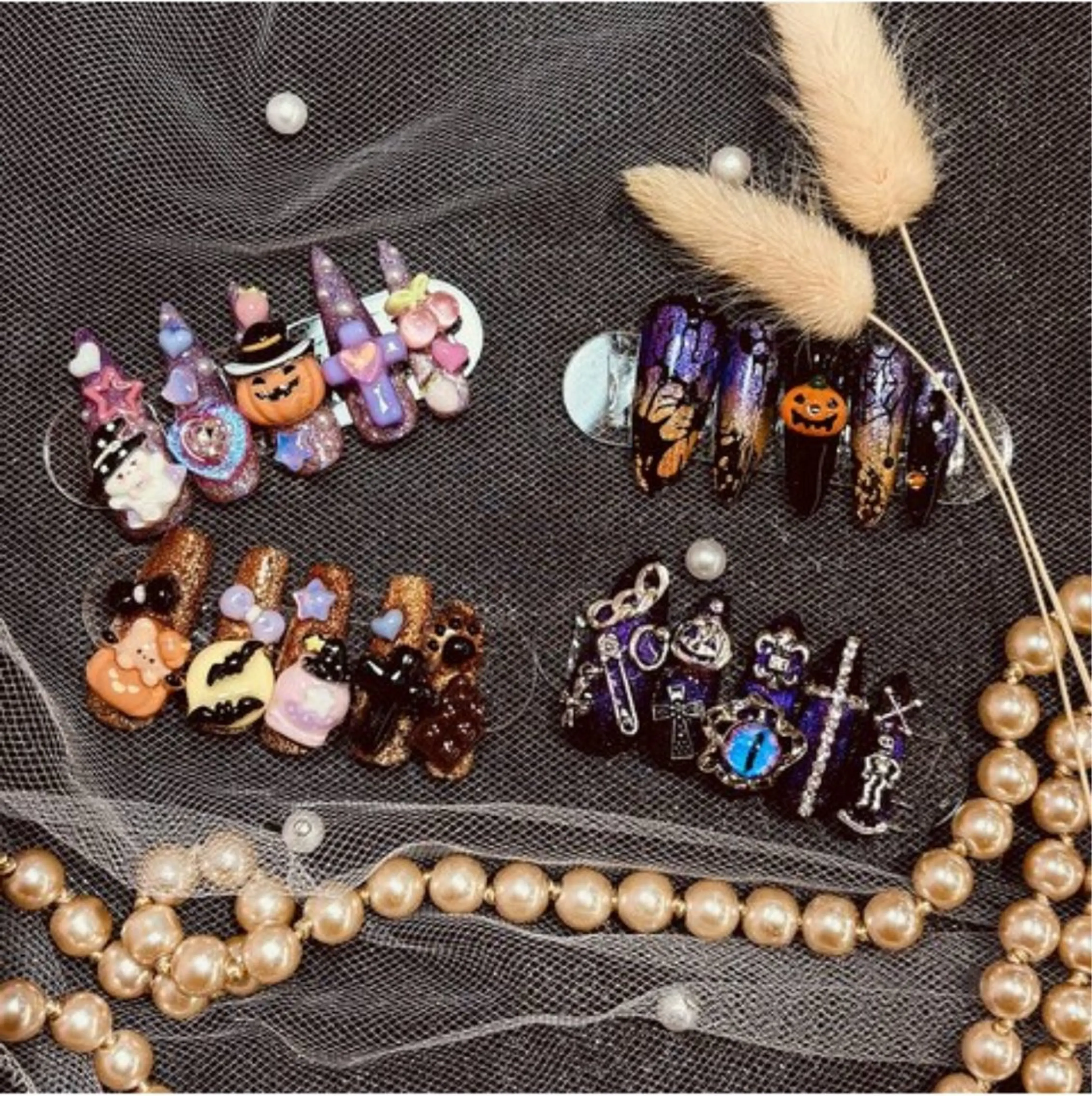 👻ハロウィンデザイン🎃10本アート+パーツ🌟写真持ち込🆗 ハロウィンパーツ沢山有¥12800@10本長さ出し付きの写真
