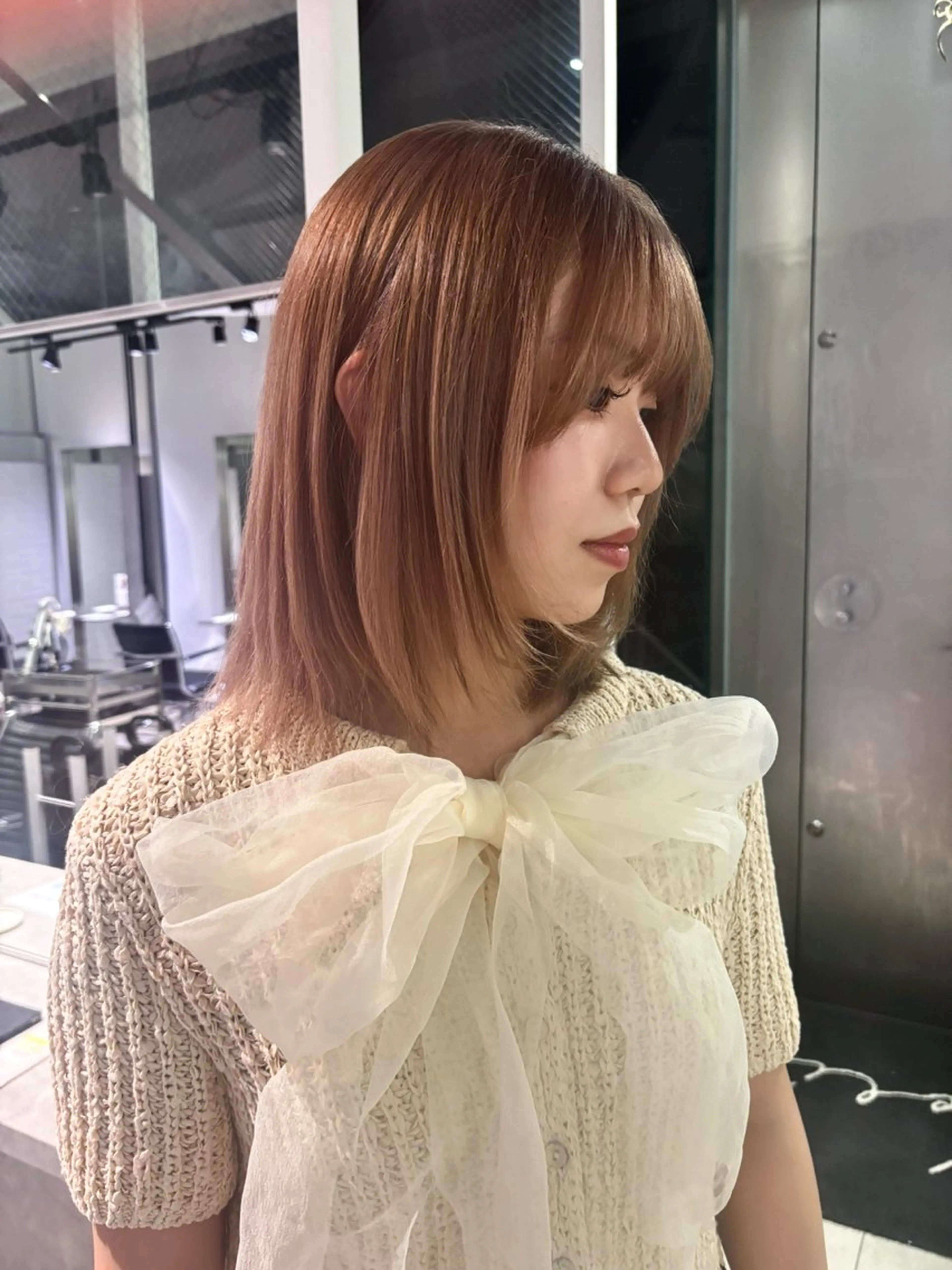 ミディアム カラー ベージュカラー ブリーチ ヘアカラー トリートメント ayano/天神 ハイトーン/デザインのヘアスタイル