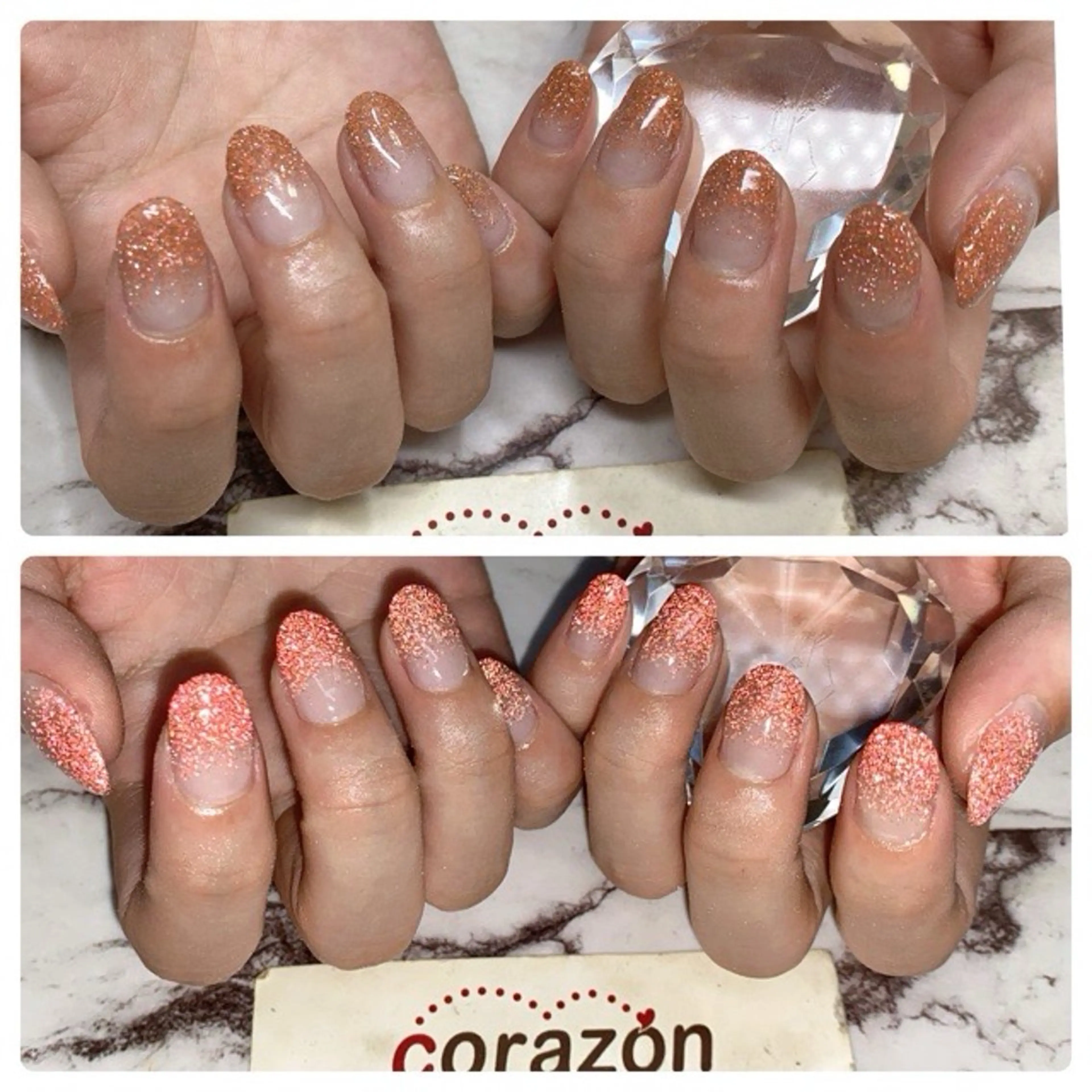 ネイル フラッシュネイル グラデーション ラメ(グリッター) オレンジ ハンドネイル corazon所属・ネイリスト aicoのネイルデザイン