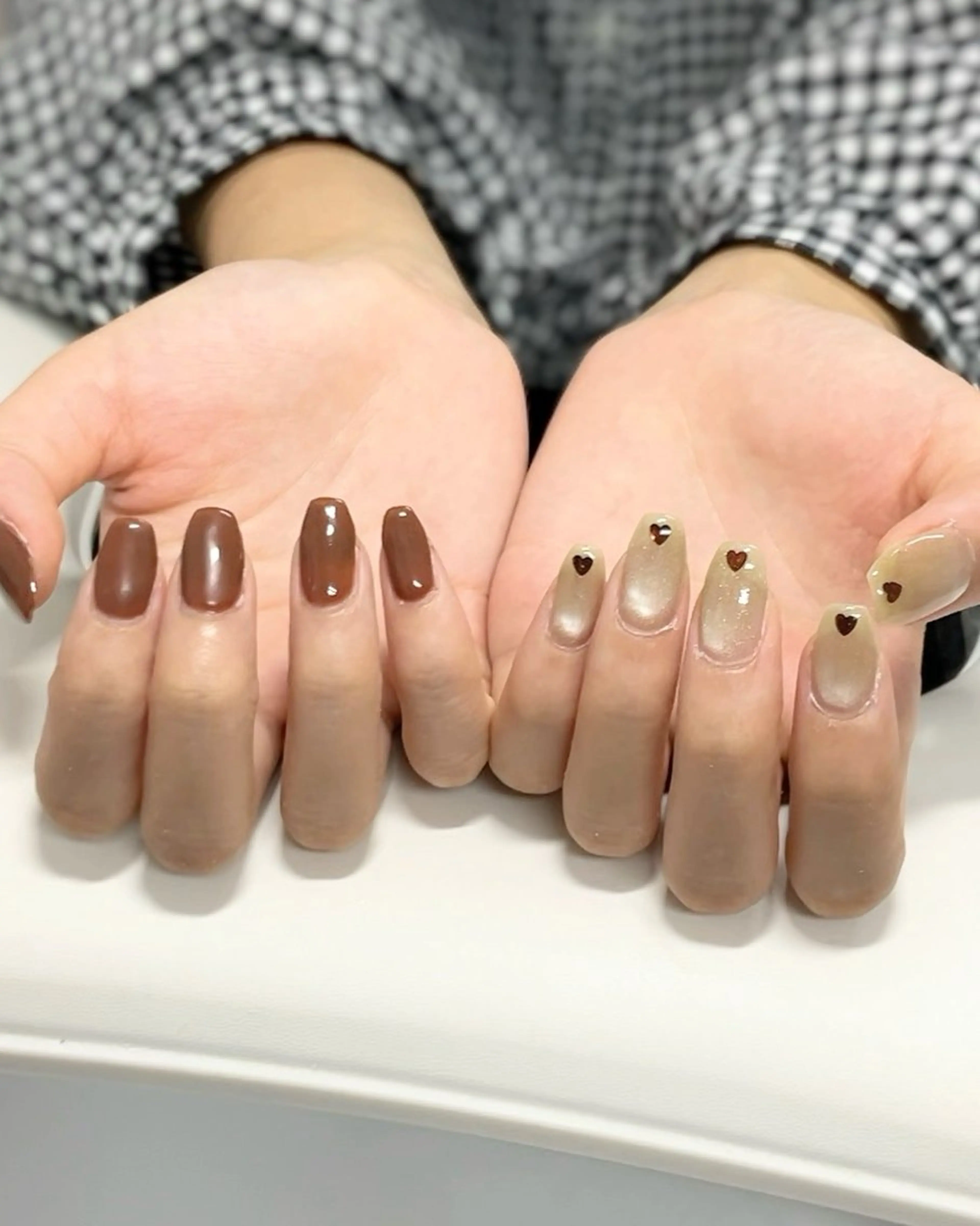 ネイル ブラウン ハート ワンカラーネイル シンプルネイル ハンドネイル Nail&Care LUMET【ルメ】のネイルデザイン