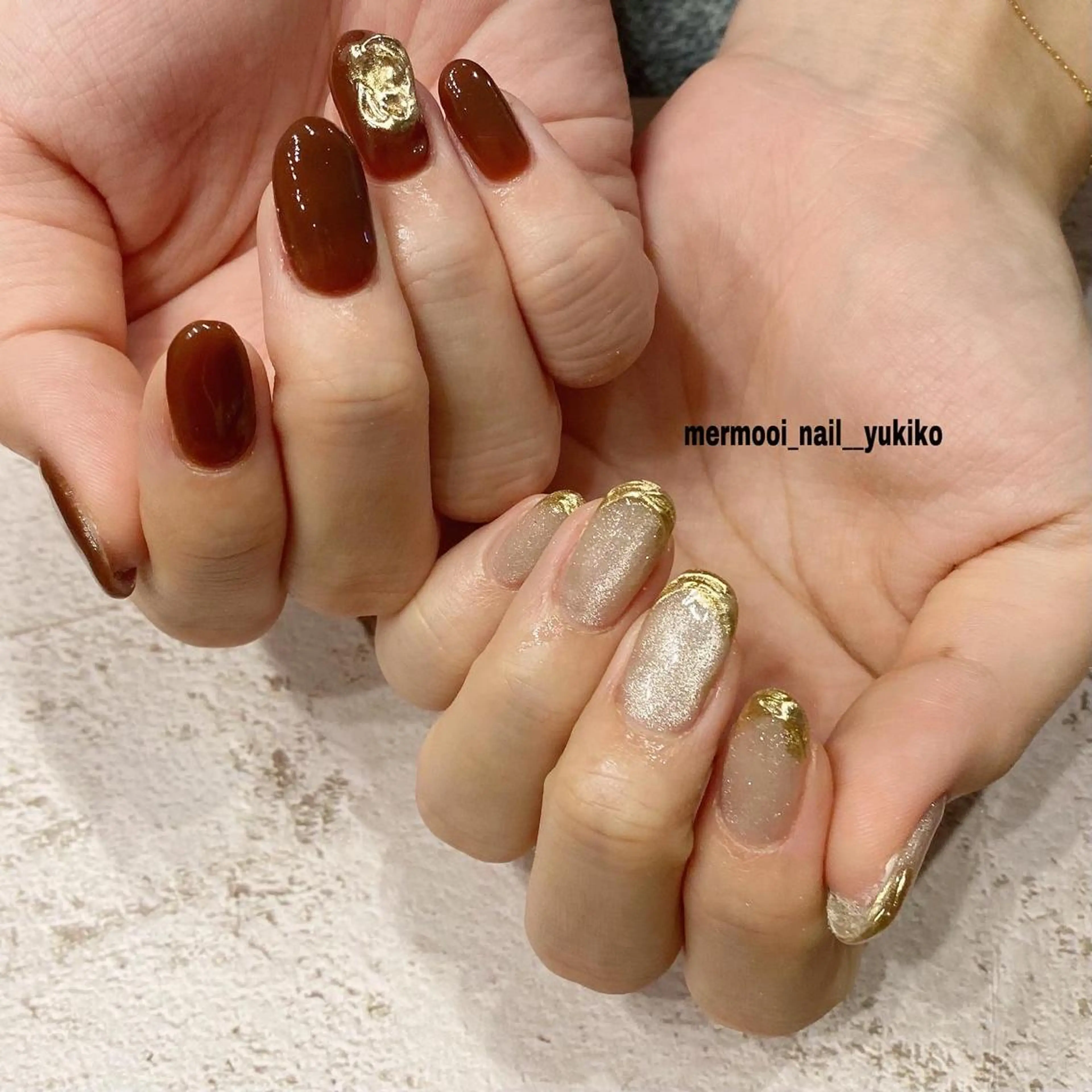 ネイル フレンチネイル ゴールド 韓国ネイル マグネットネイル ミラーネイル ハンドネイル mermooi nailのネイルデザイン