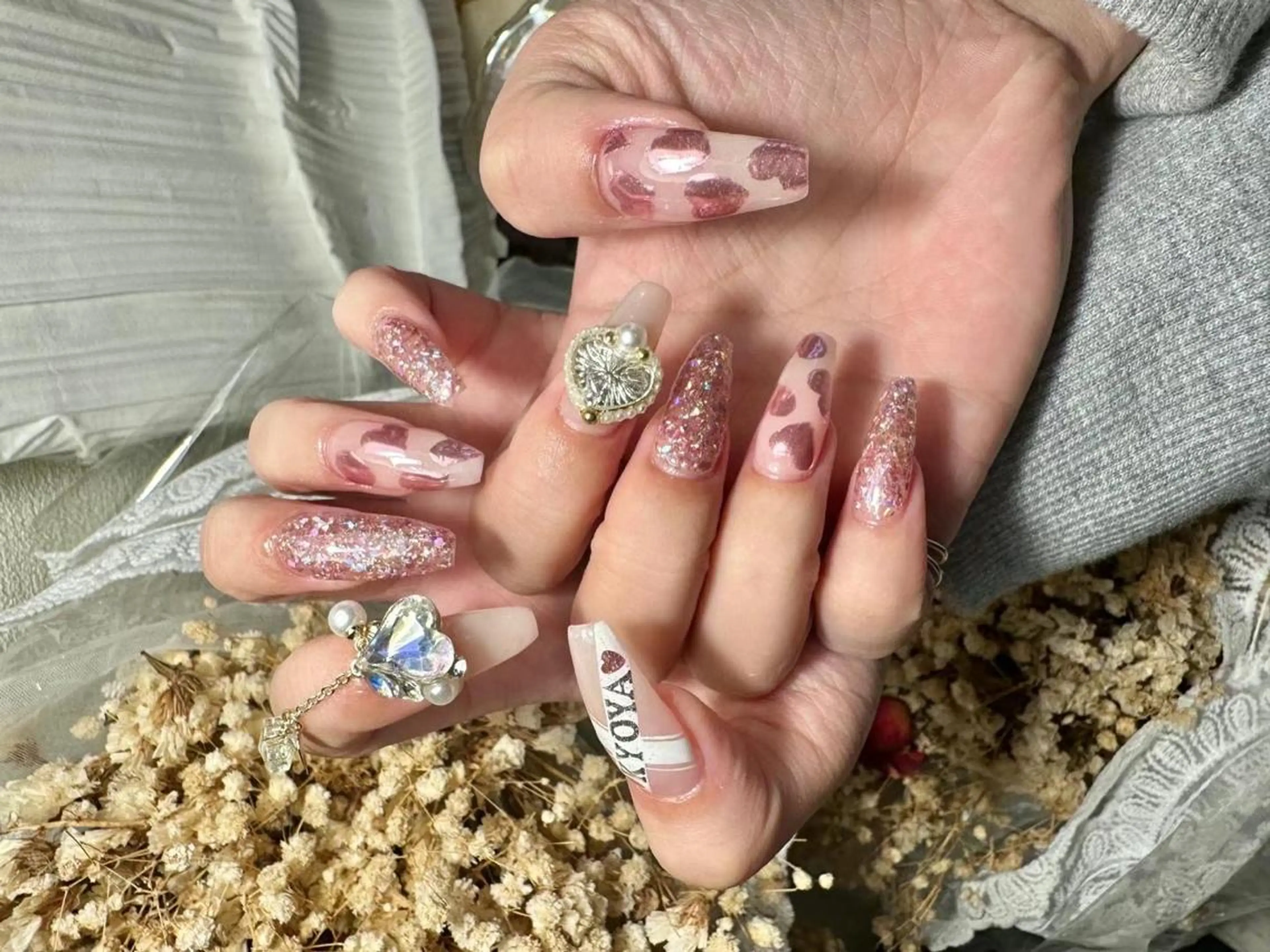 ネイル ハート キラキラネイル ラメ(グリッター) ピンク 春ネイル Babarla Nailのネイルデザイン
