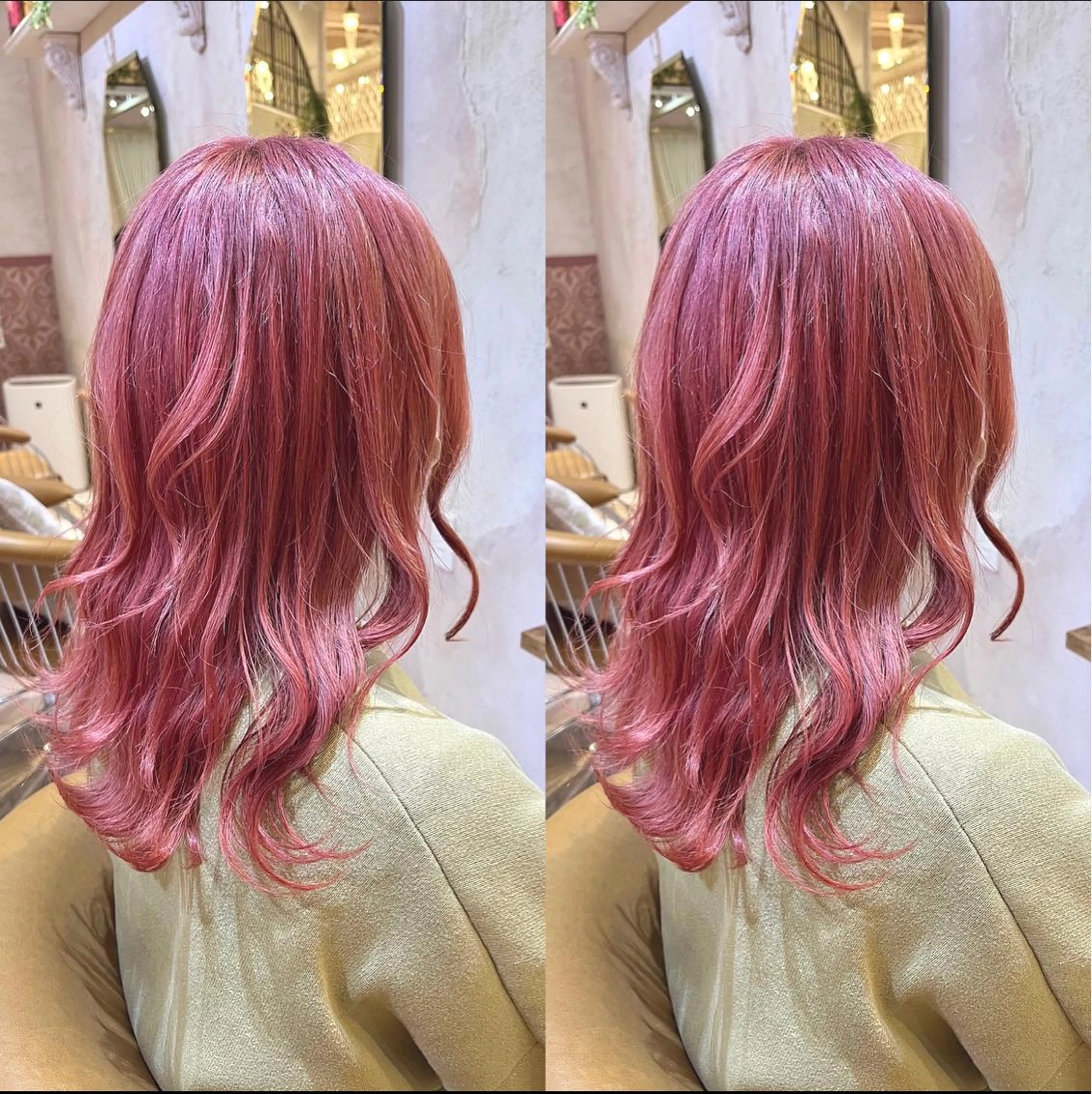 セミロング 川井麻由🎀アイドル 量産🎀ピンクカラーのヘアスタイル