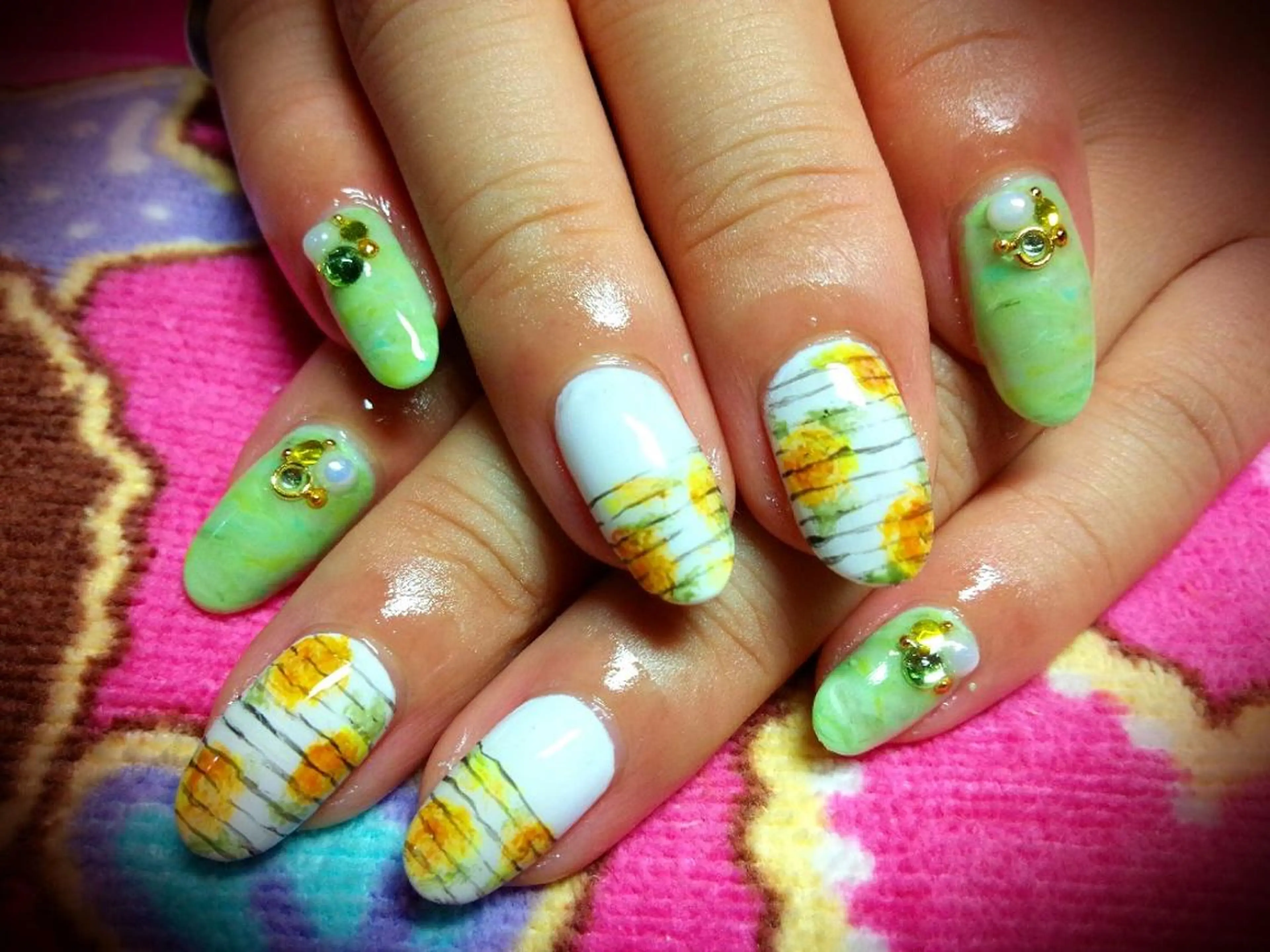 ネイル フラワーネイル グリーン 大理石ネイル(マーブル) nail yukkoのネイルデザイン