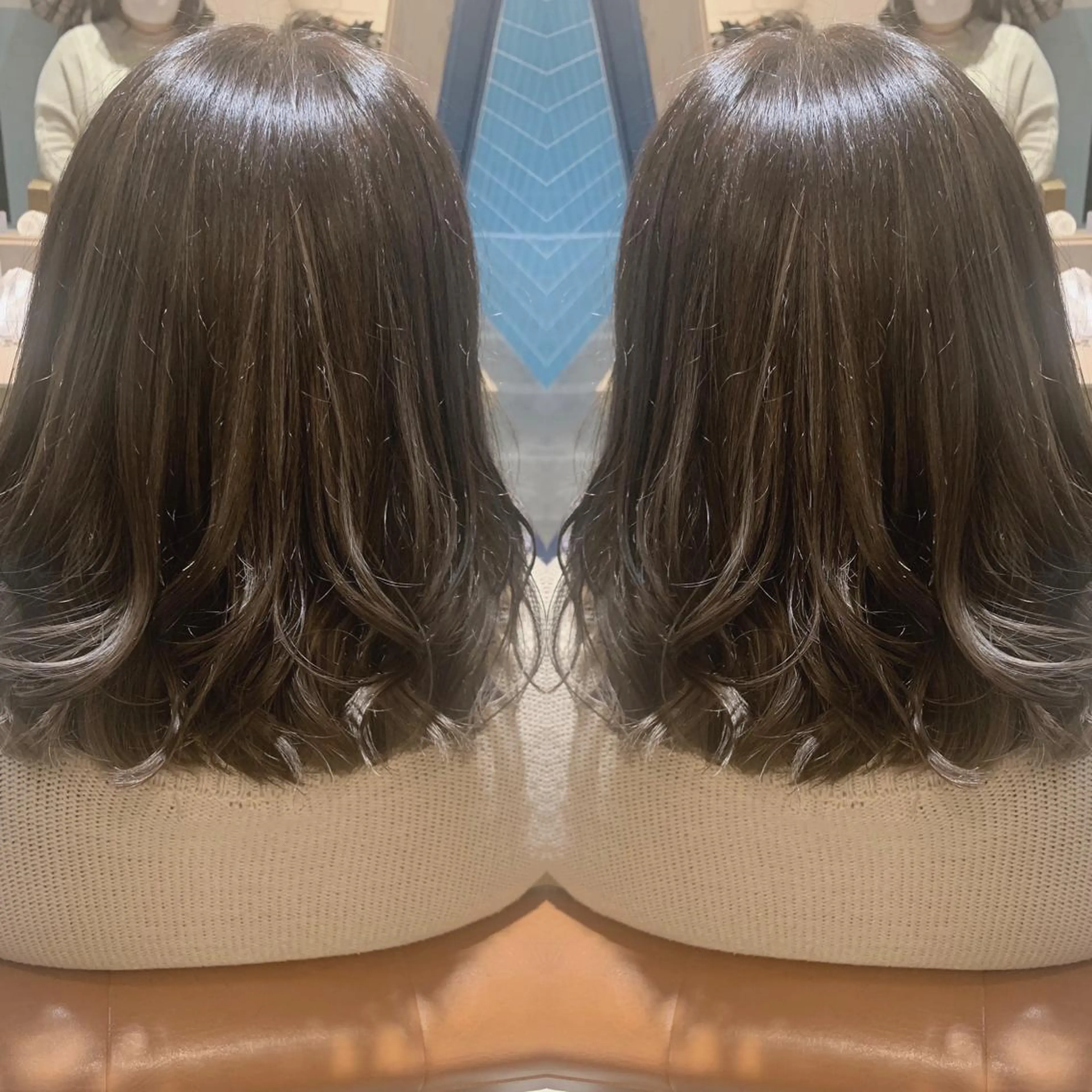 セミロング カラー グレージュ 韓国🇰🇷 ✂︎hair 内田愛のヘアスタイル