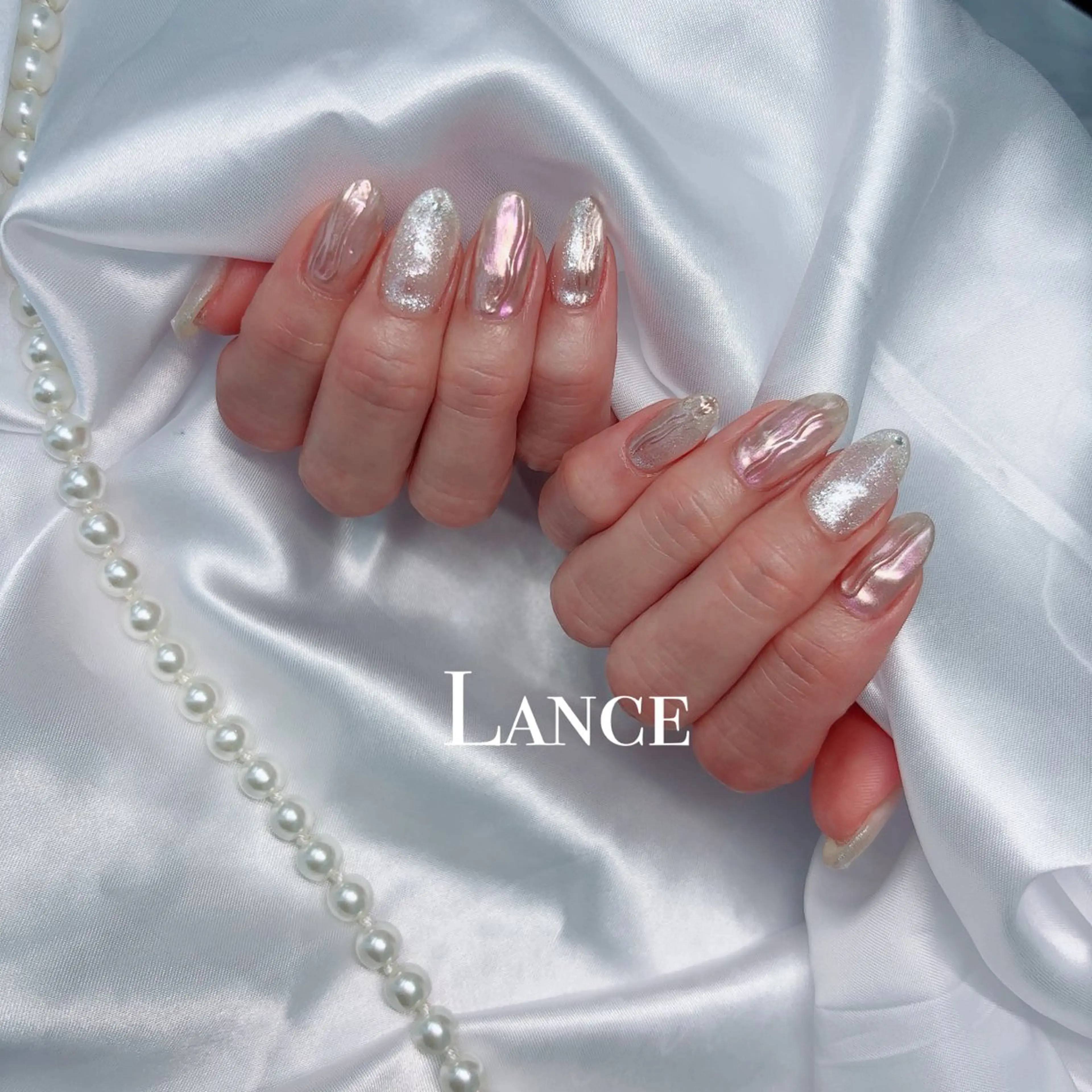 ネイル オーロラネイル ブルー フットネイル 氷ネイル・うるうるネイル キラキラネイル ハンドネイル Lance nailのネイルデザイン