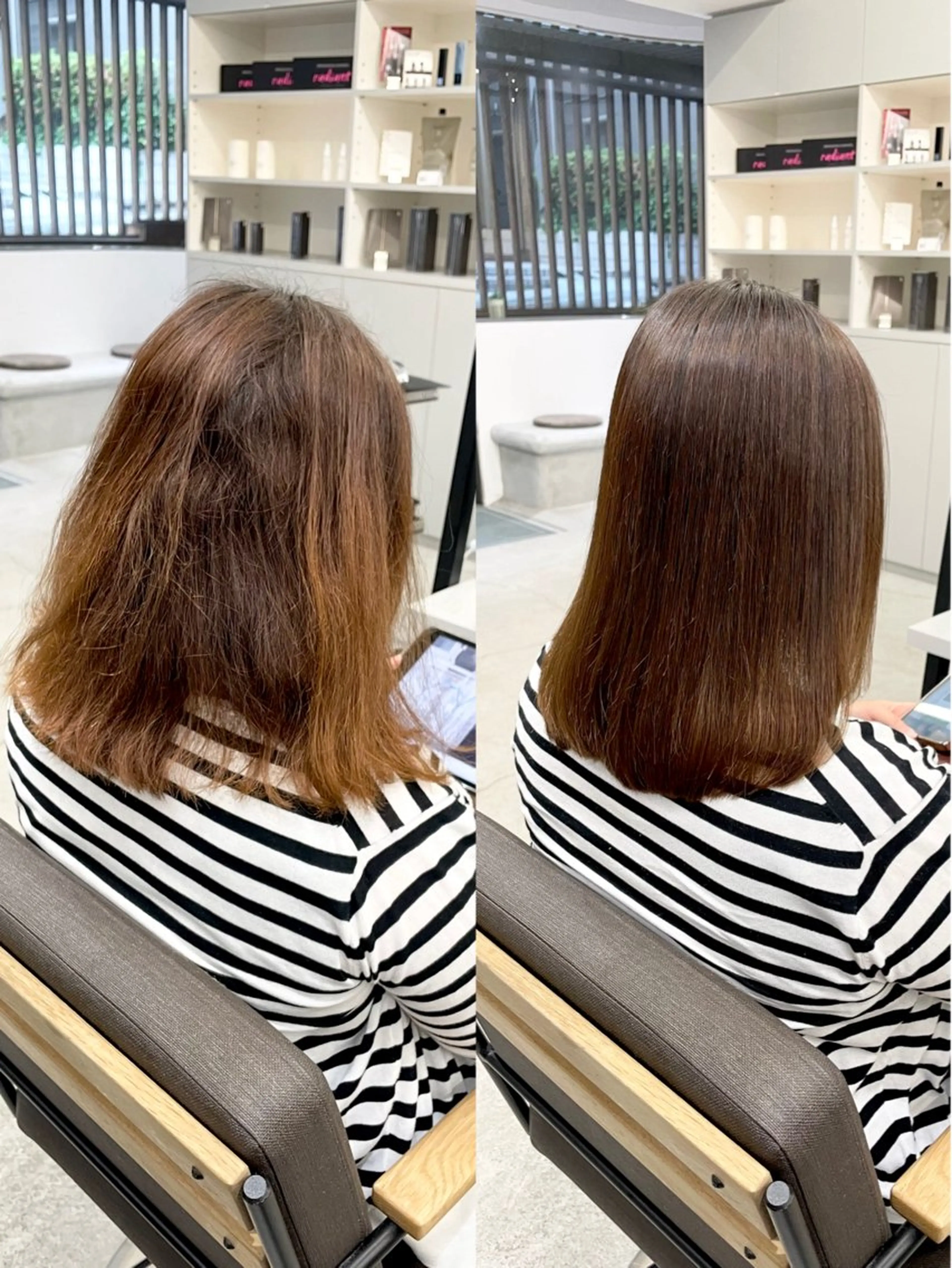 ミディアム カラー パーマ ミディアムパーマ 髪質改善 縮毛矯正 ストレートパーマ カット ヘアカラー 縮毛矯正 トリートメント 美髪への最善策を貴方 へ✨凄い艶髪✨萩原のヘアスタイル