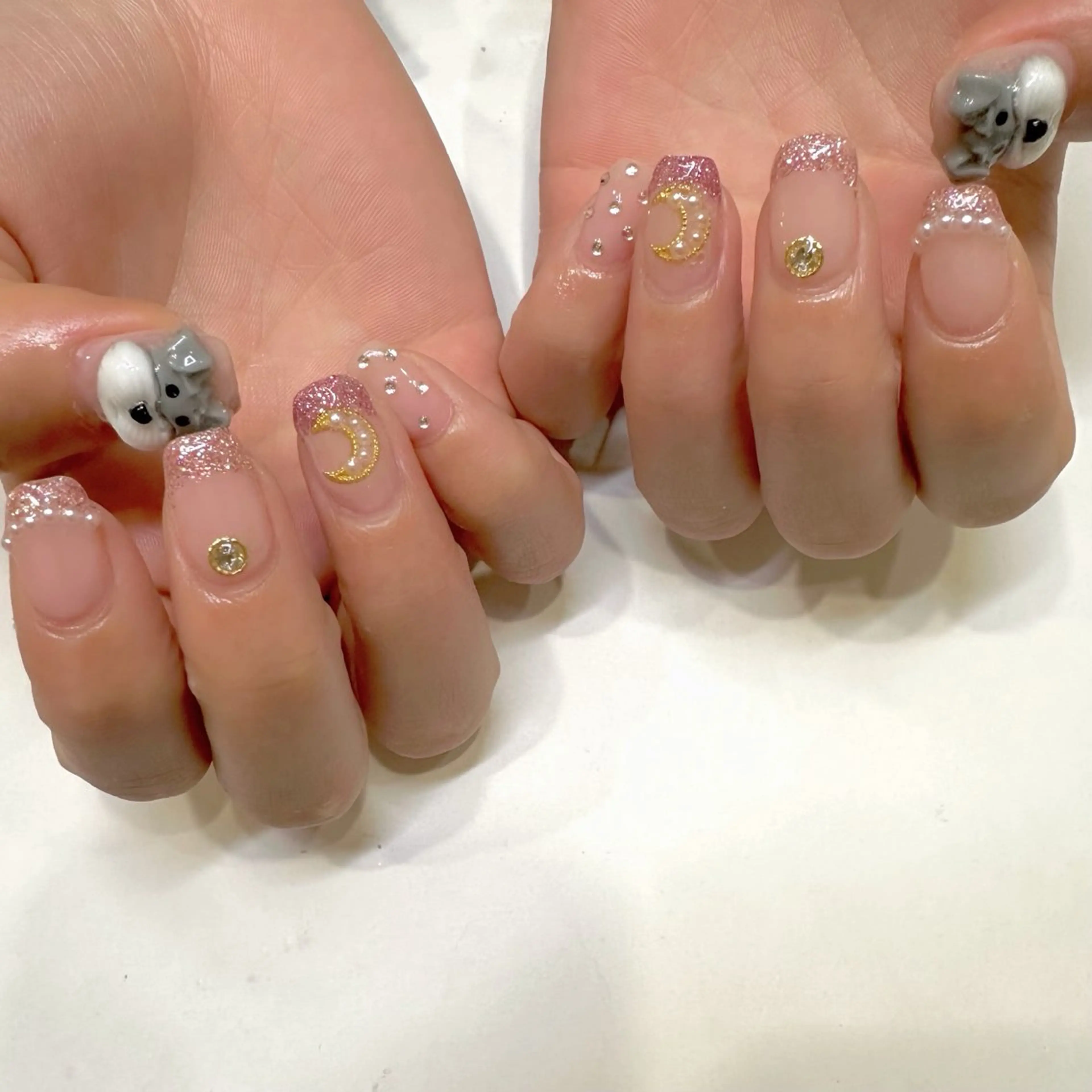 ネイル ドット フレンチネイル 持ち込み ピンク ハンドネイル YURI ◡̈ nagoyaのネイルデザイン