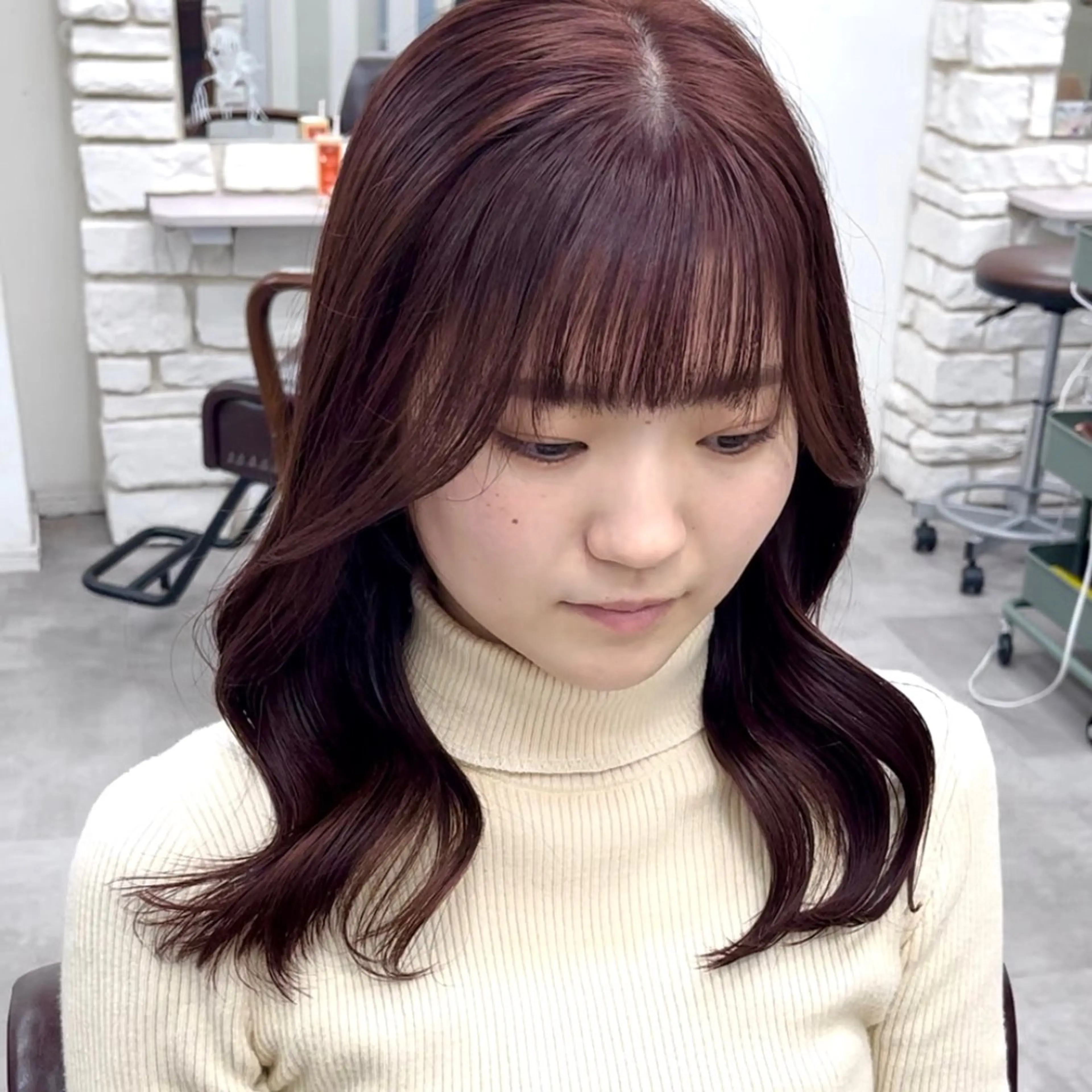 ロング カラー ブラウンカラー ピンクカラー ピンクブラウン カット ヘアカラー トリートメント 天王寺髪質改善なら よしみさん✨のヘアスタイル