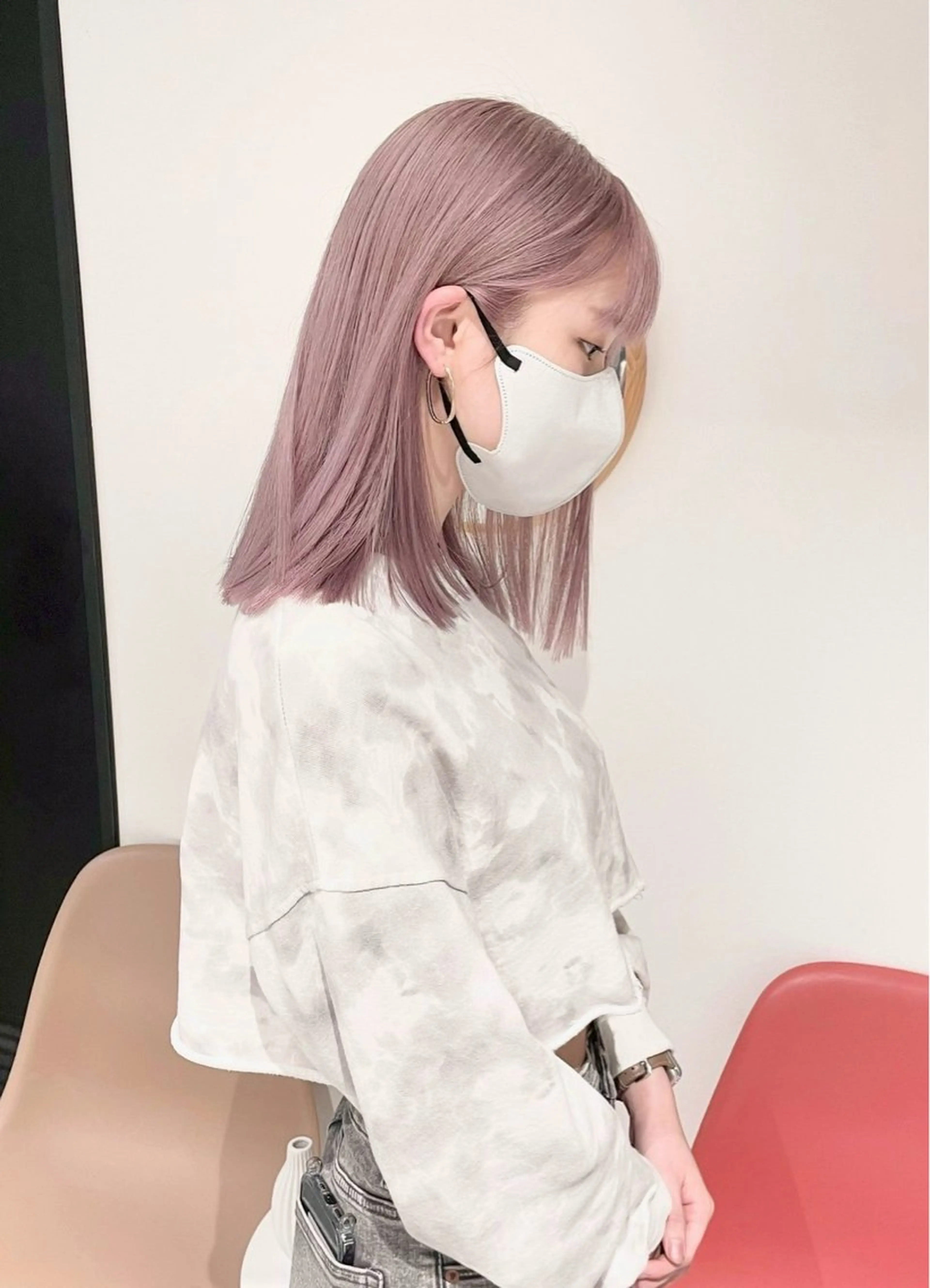 セミロング カラー ベージュカラー ピンクカラー ピンクベージュ ヘアカラー ホワイトカラー/梅田 ハイトーン/しんのヘアスタイル