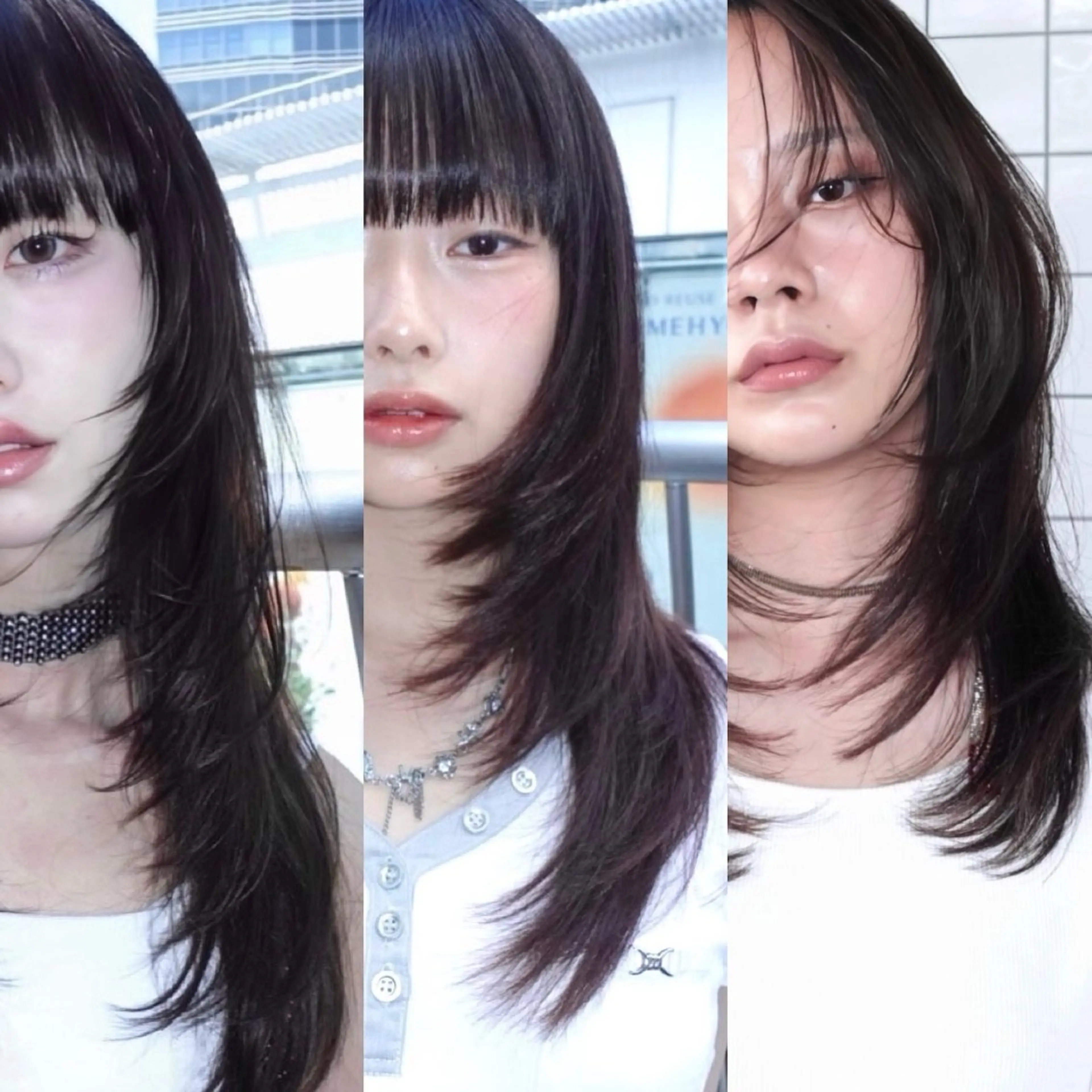 ロング カラー 黒髪 ブラウンカラー 透明感カラー 顔周りカット ハッシュカット カット ヘアカラー トリートメント レイヤーカット ダブルカラーのヘアスタイル