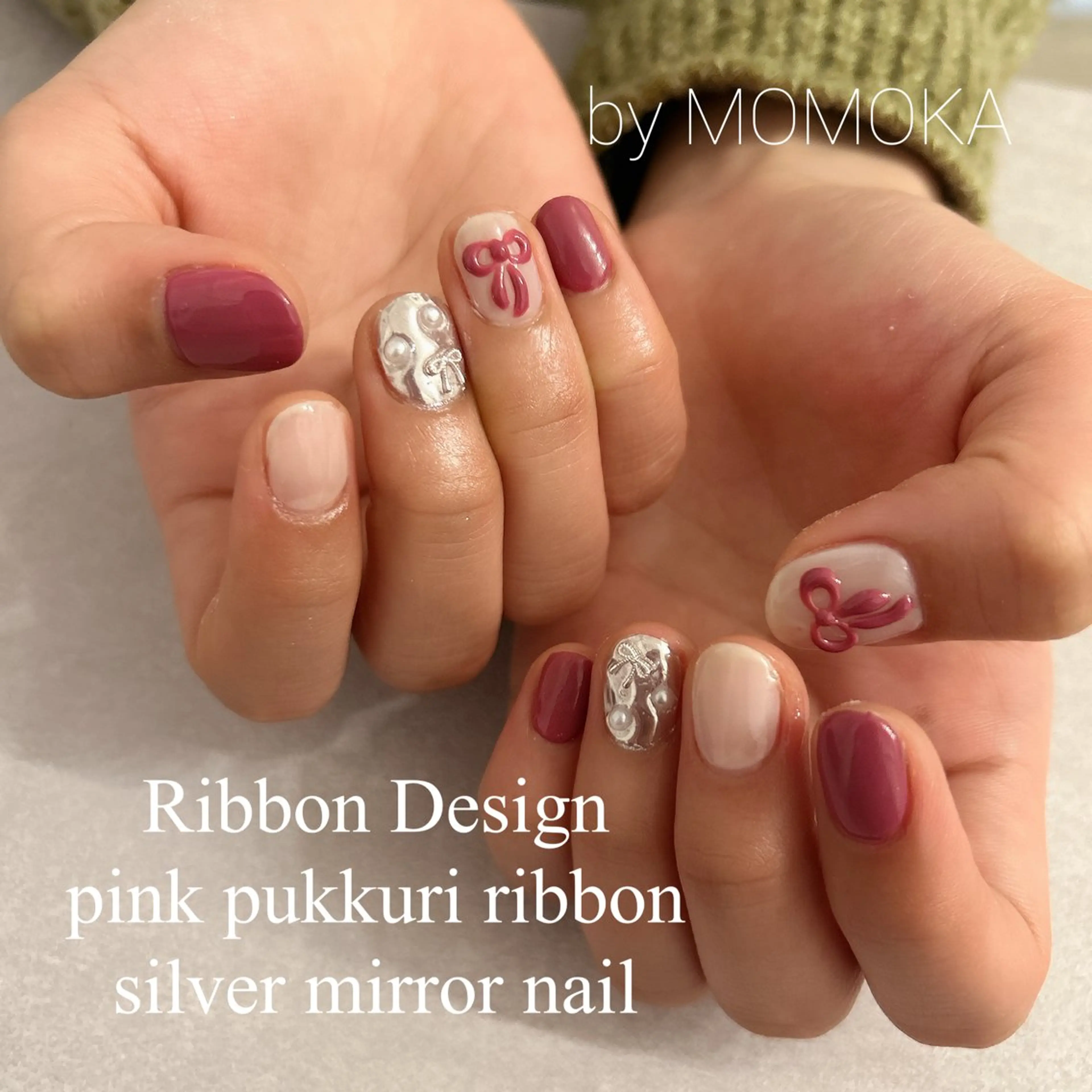 ネイル ぷっくりネイル リボン ハンドネイル momoka_nails所属・Momo Nailsのネイルデザイン
