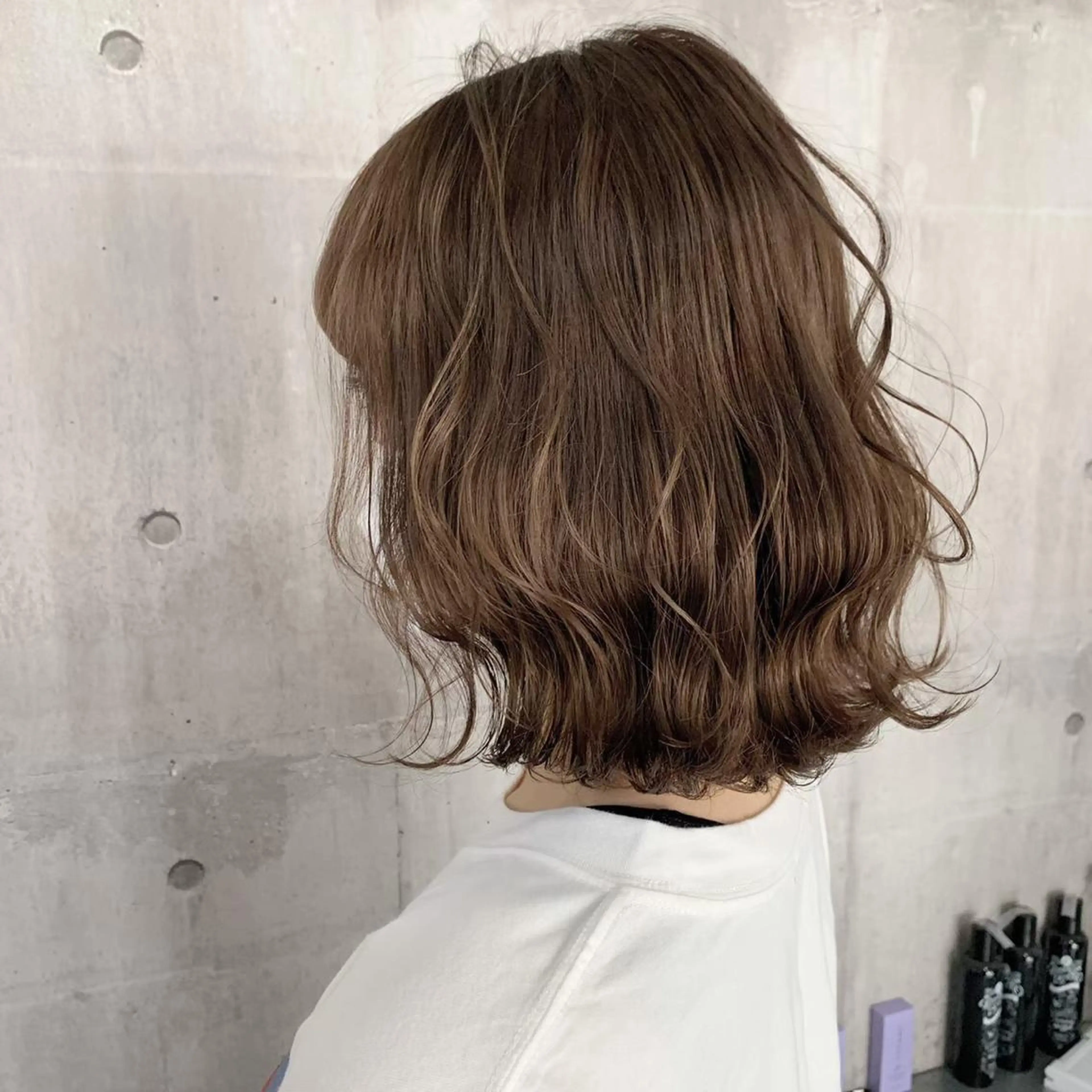 ミディアム カラー ヘアアレンジ アディクシーカラー バレイヤージュ ミストバング ベージュカラー 黒髪 カラー特化サロン梅田 Eir茶屋町/山下のヘアスタイル