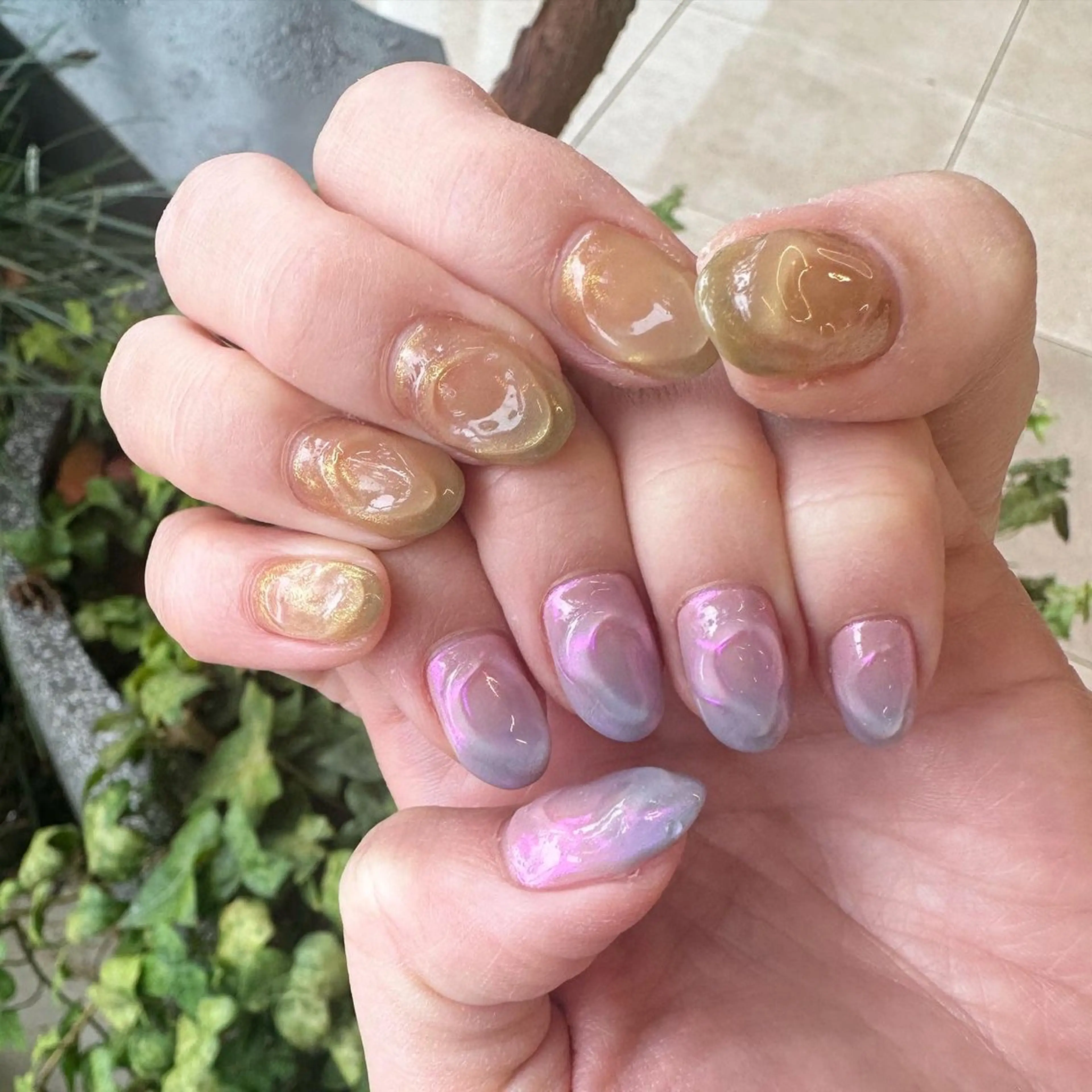 ネイル オーロラネイル クリアネイル 氷ネイル・うるうるネイル 韓国ネイル ミラーネイル 🪞KAPE NAIL 🪞のネイルデザイン