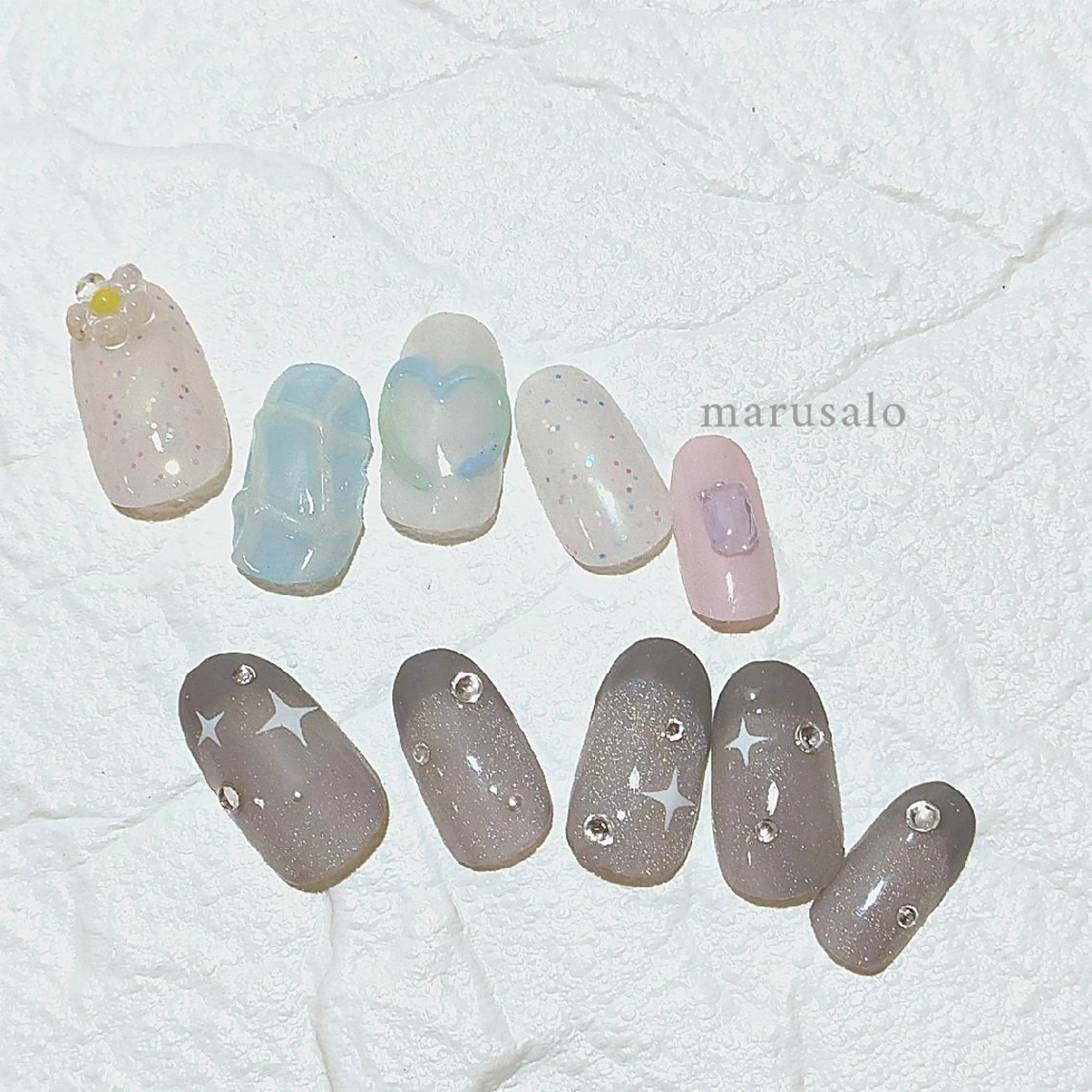 ネイル アートネイル ハート キラキラネイル マグネットネイル パステルネイル marusalo nailのネイルデザイン