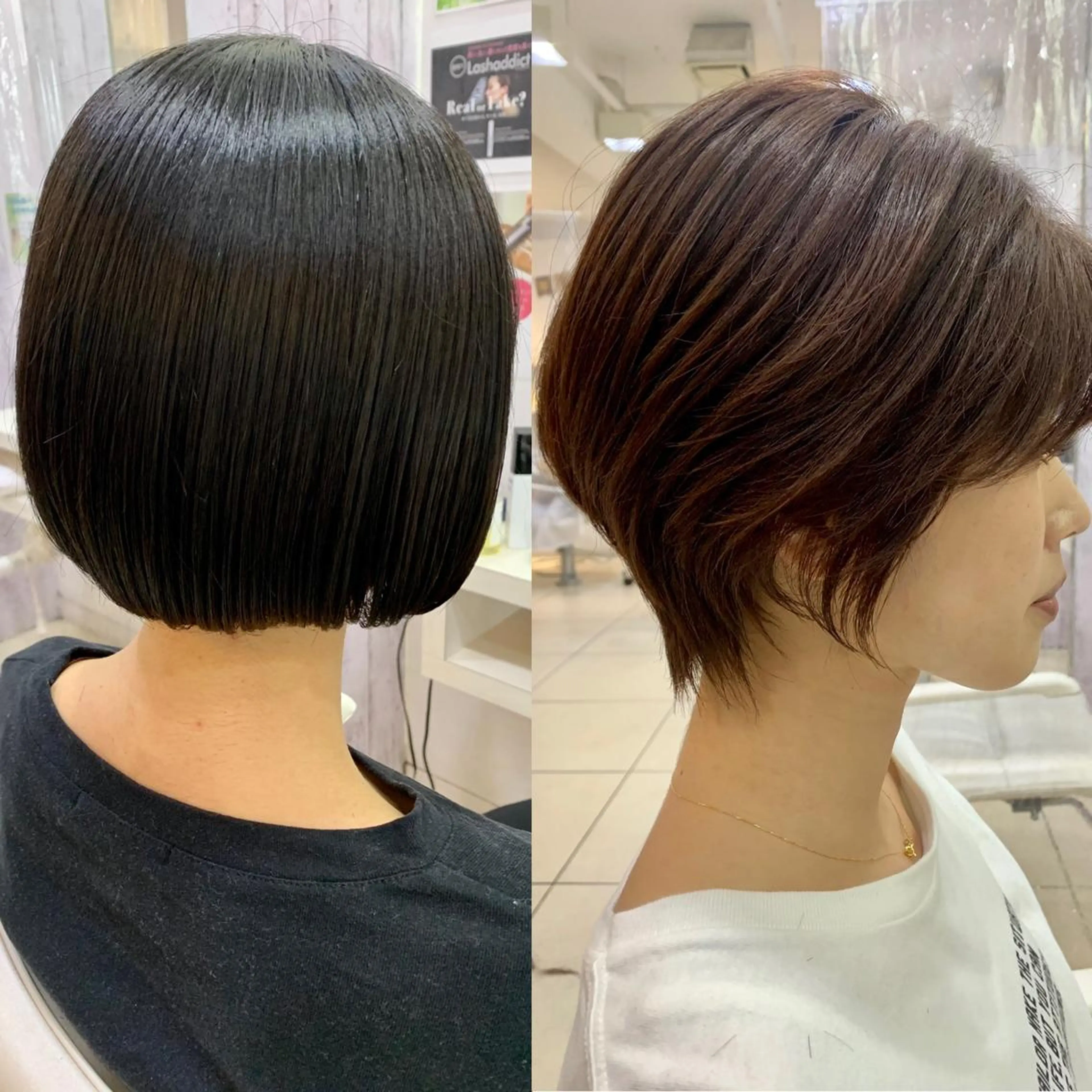 ショート ボブ ショートヘア コテ巻き風パーマ/ クロスパーマ/久岡のヘアスタイル