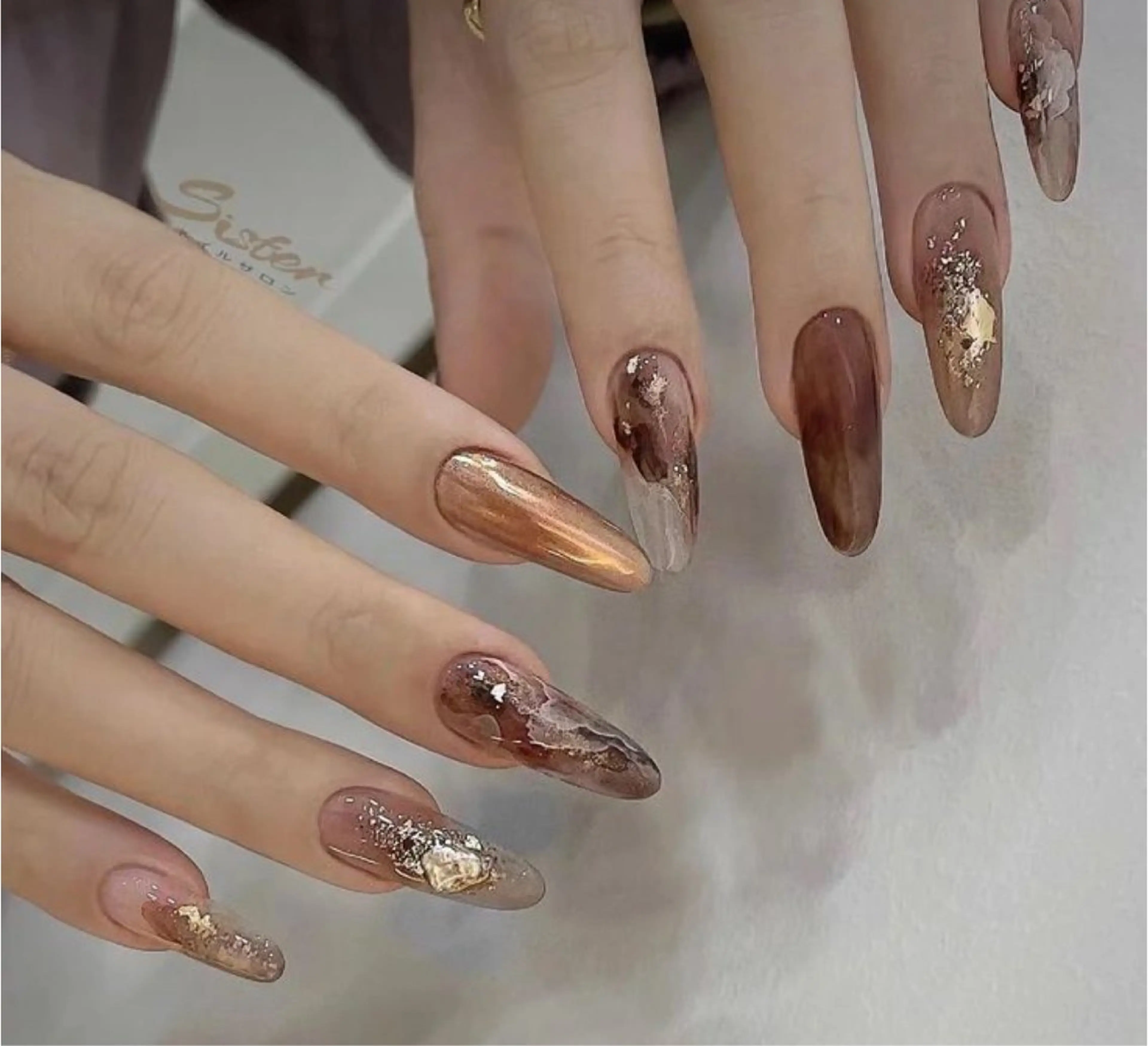 メンズ ネイル メンズ韓国風 アートネイル オーロラネイル チークネイル 長さ出し Anh 歌舞伎町のネイルデザイン