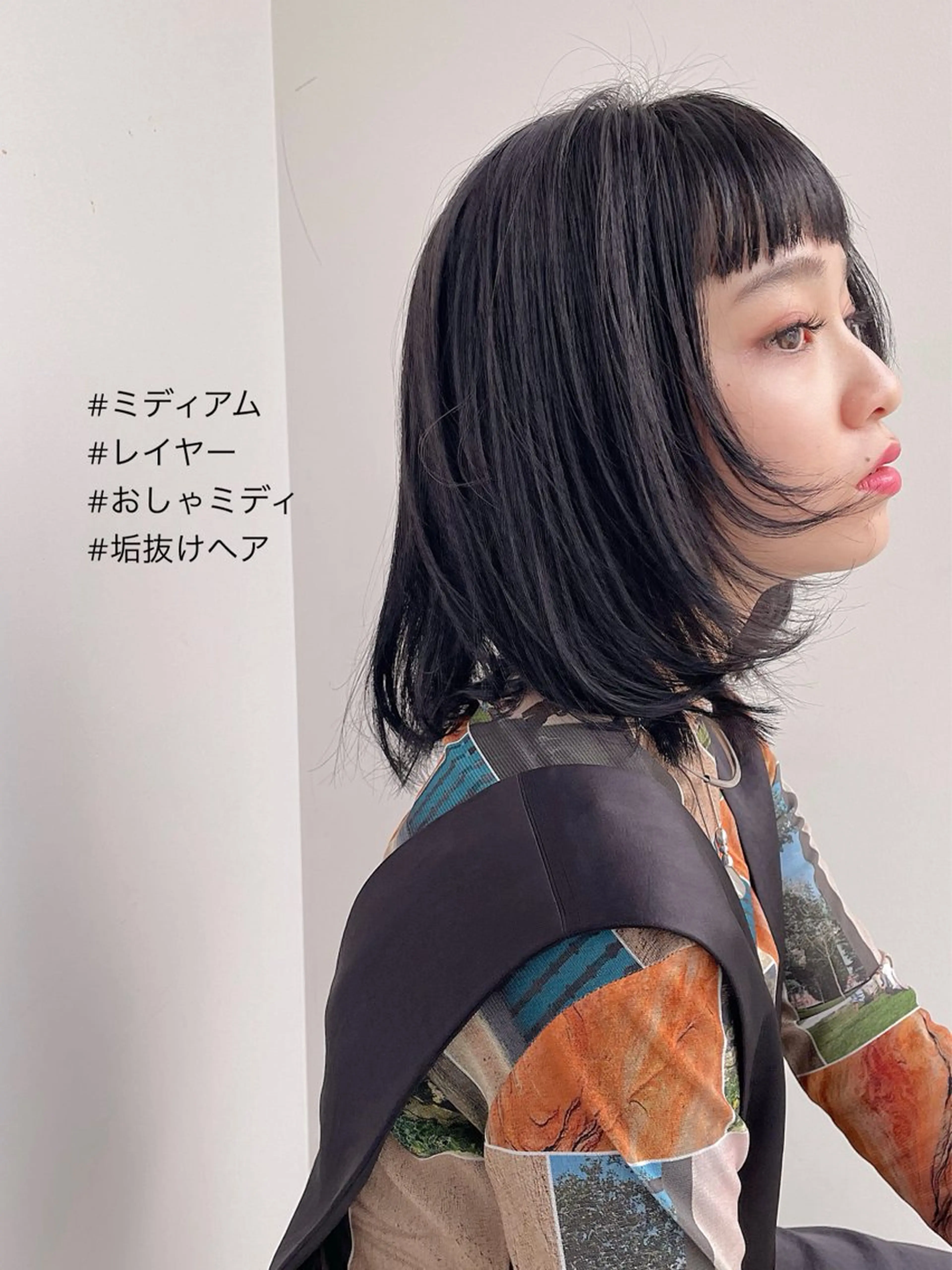 ミディアム 顔まわりレイヤー レイヤーカット カット ボブ/ミディアム 親しみやすさ/さくらのヘアスタイル