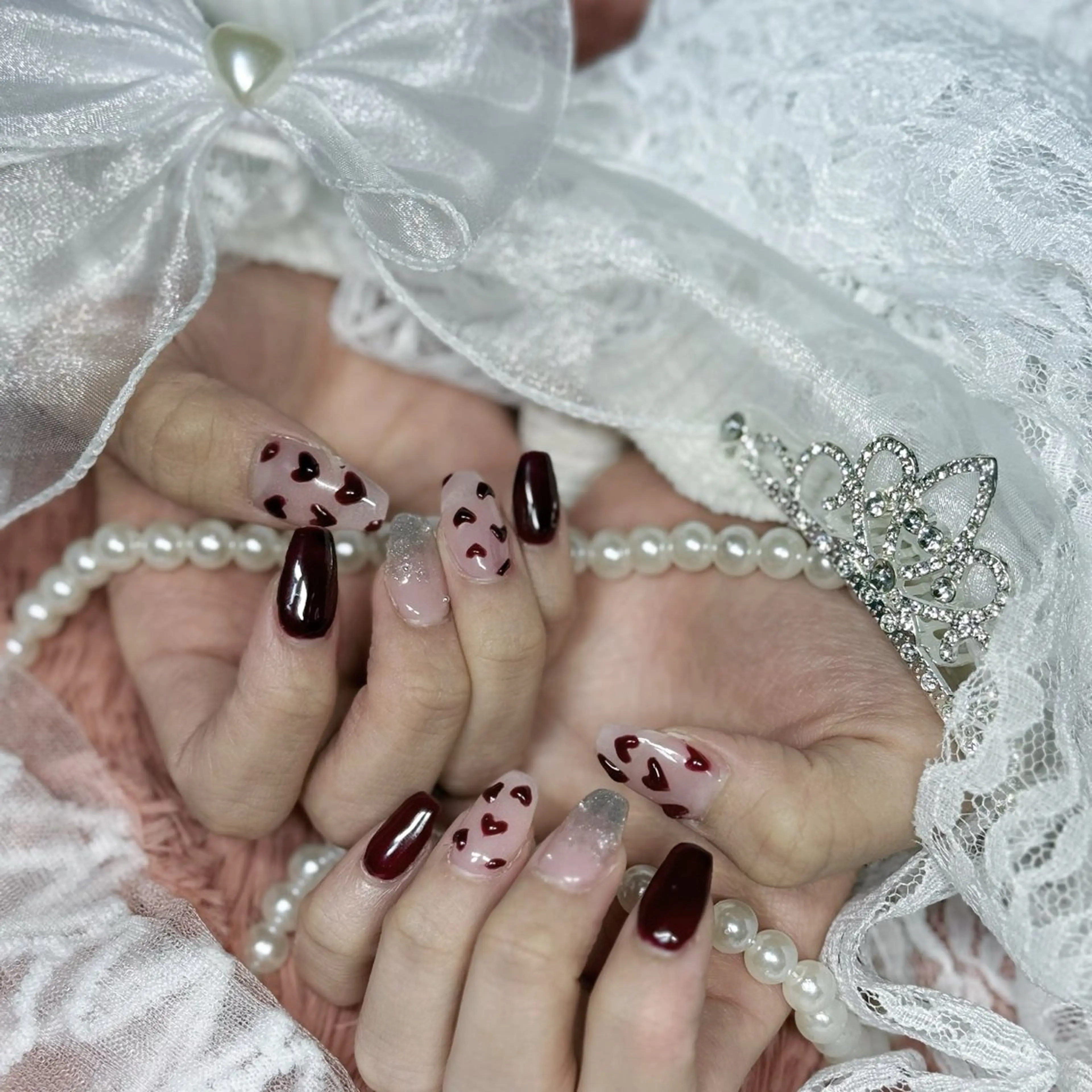 ネイル ボルドー ハート 持ち込み ハンドネイル nailsalonANNA所属・濱田 杏奈のネイルデザイン