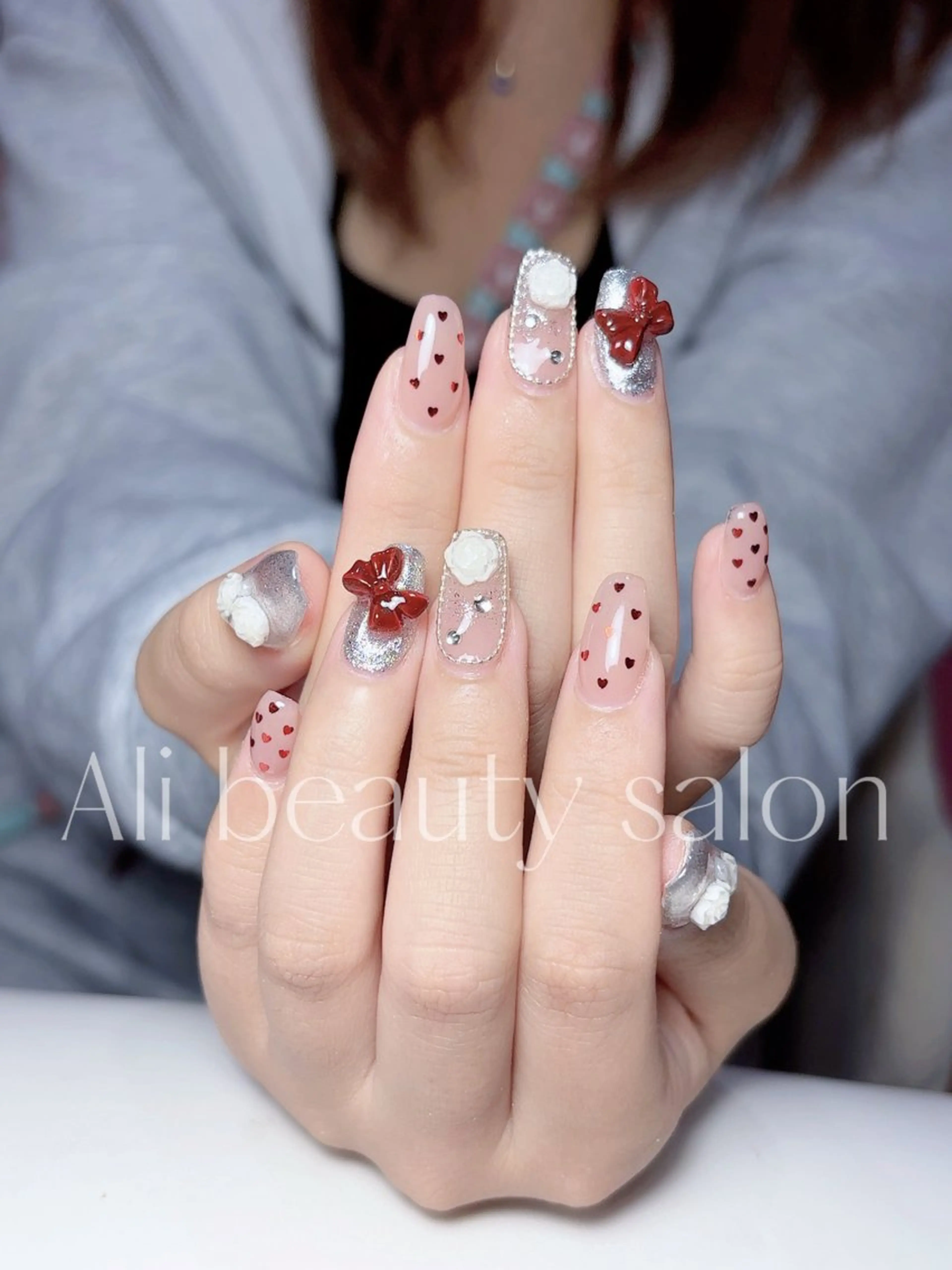 ネイル 持ち込み リボン ハンドネイル Ali 新小岩 ネイル専門のネイルデザイン