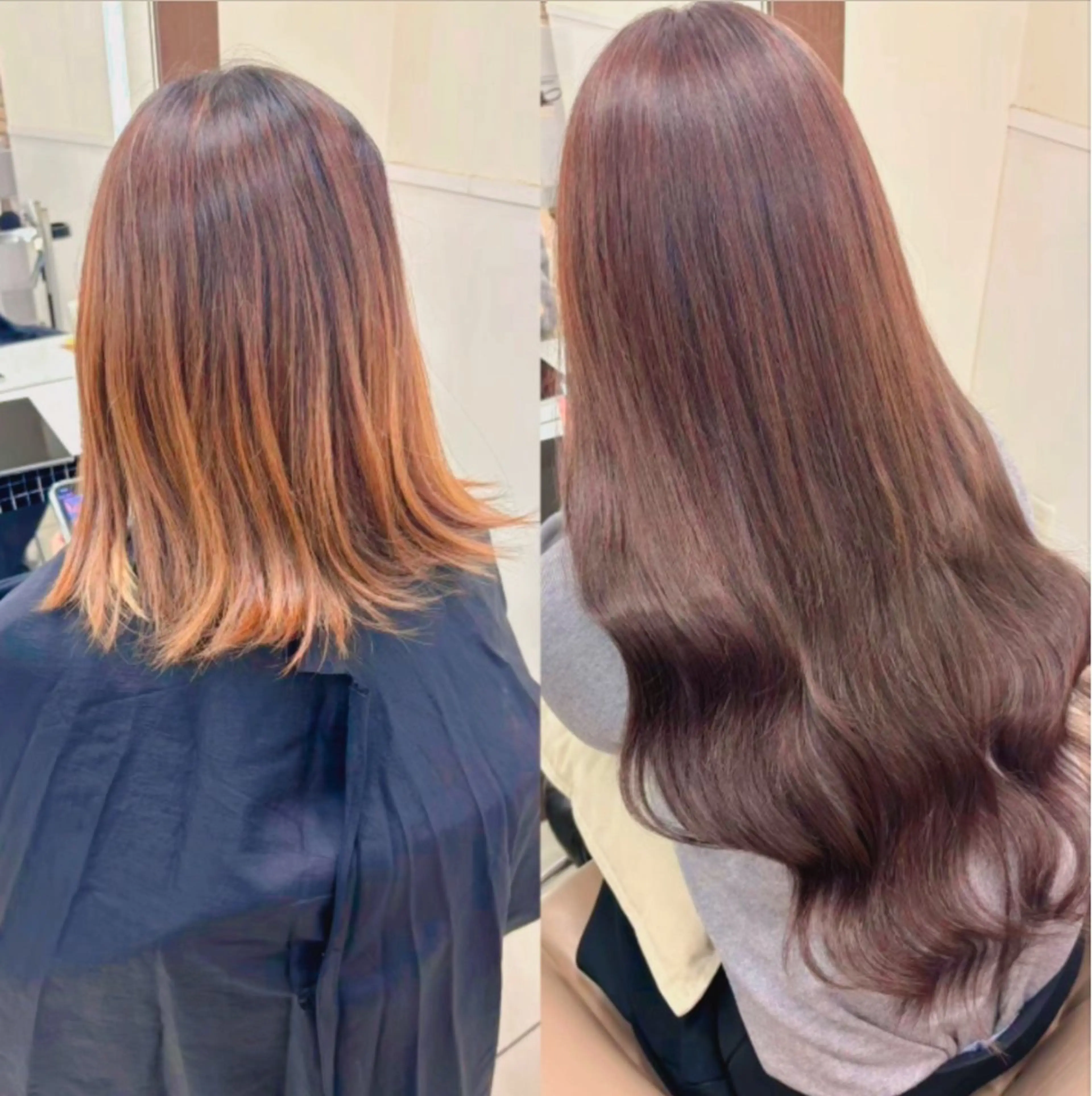 ミディアム ヘアカラー エクステ 暖色カラー❤️横浜 エクステらん🦖のヘアスタイル