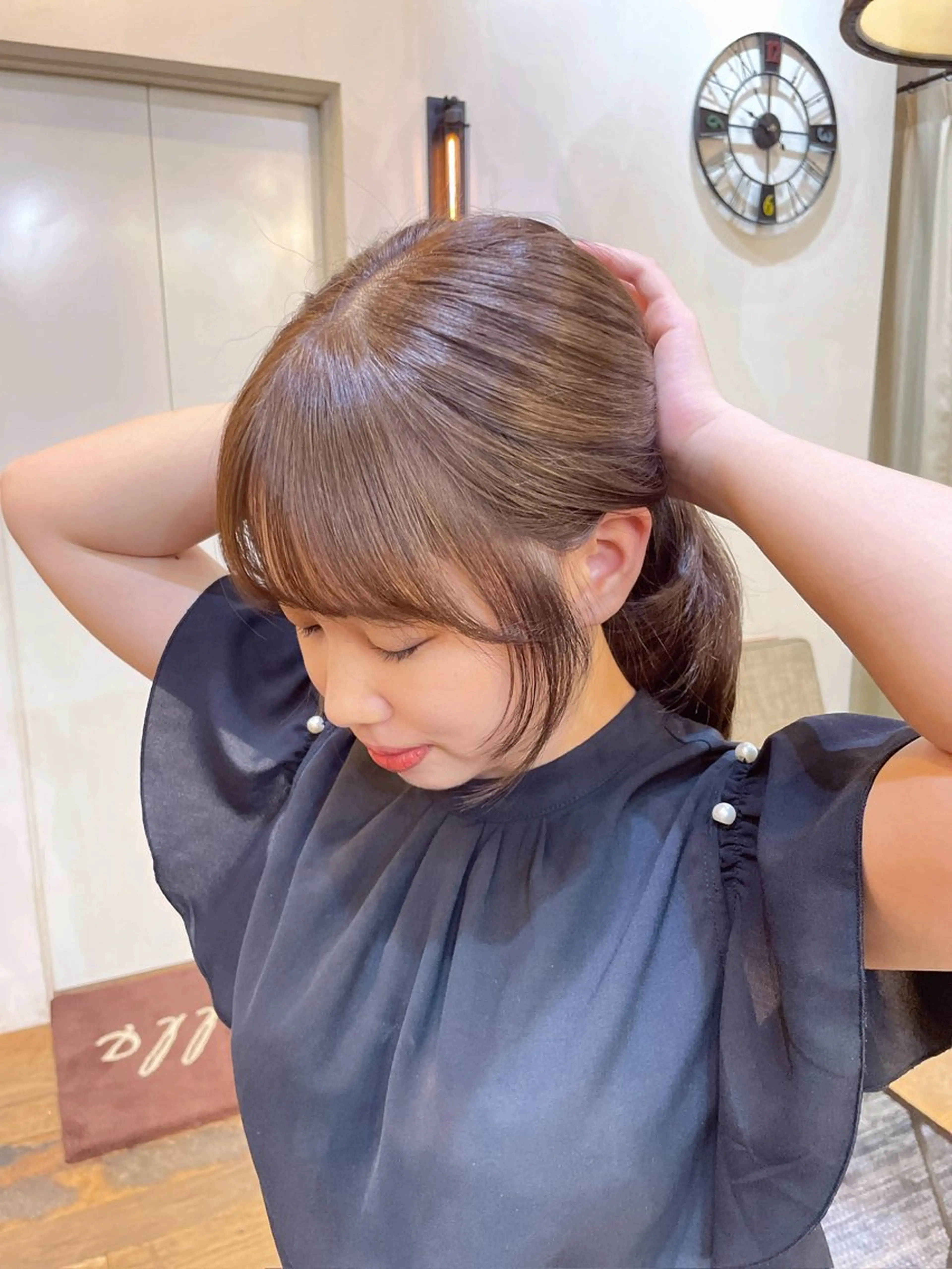 セミロング カラー ベージュカラー 顔周りカット レイヤーカット 似合わせカット‪// 鶴我万唯華のヘアスタイル