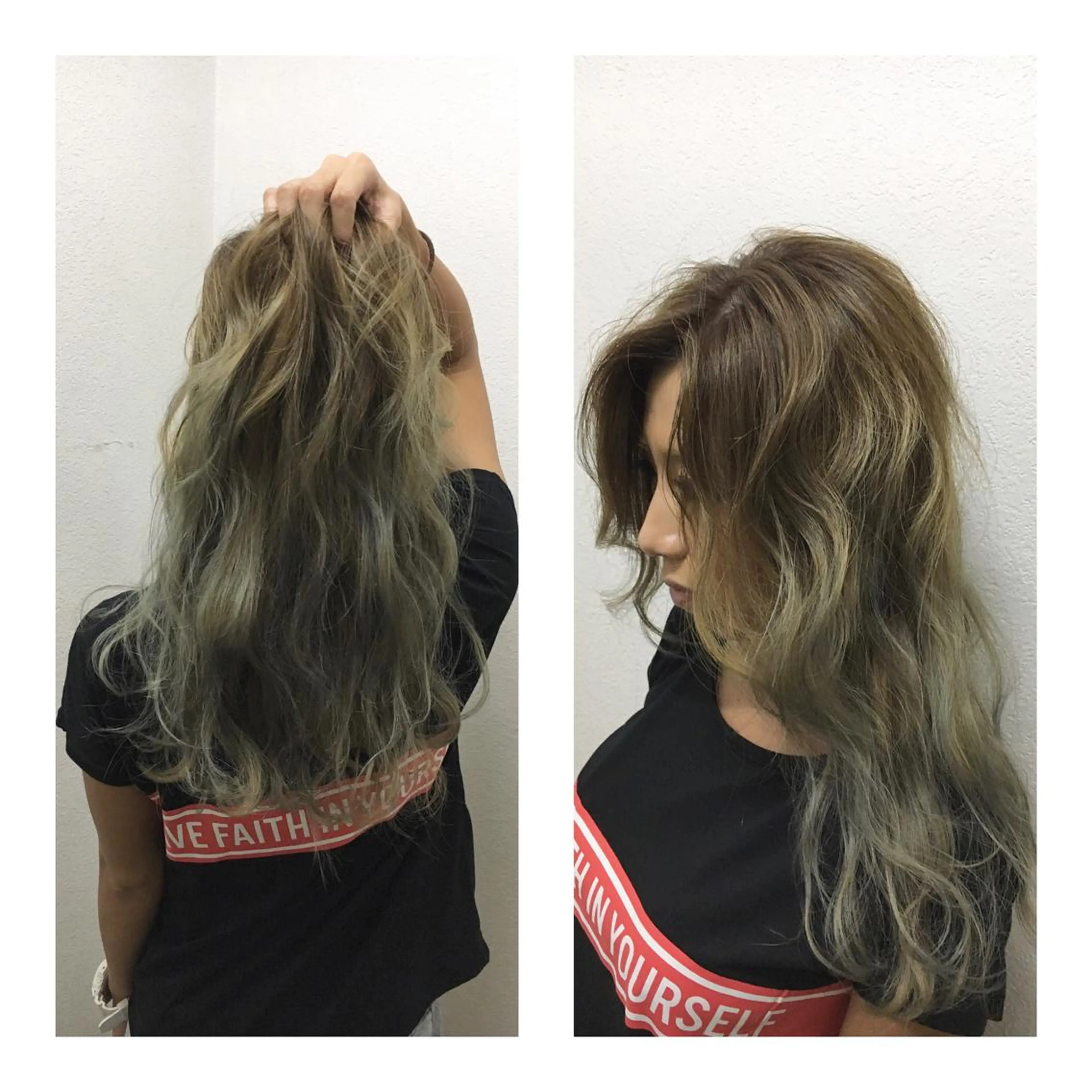 セミロング カラー アディクシーカラー ブリーチ グレージュ ハイライトカラー シルバー JIL BLAN 京都のヘアスタイル