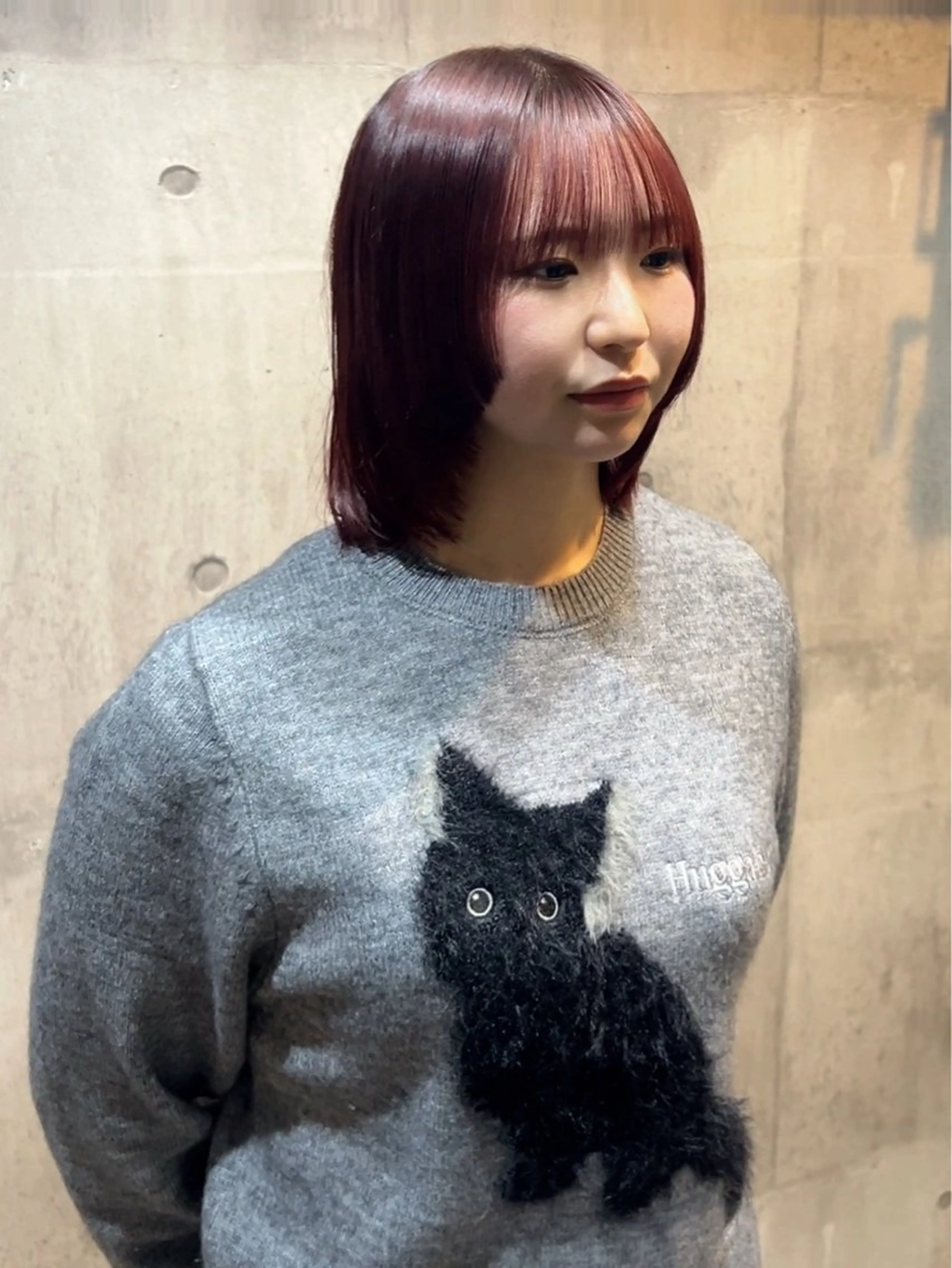 ミディアム カラー ボブレイヤー レッドカラー ボブ レイヤーカット Nagi レイヤー カット　ブリーチ募集のヘアスタイル