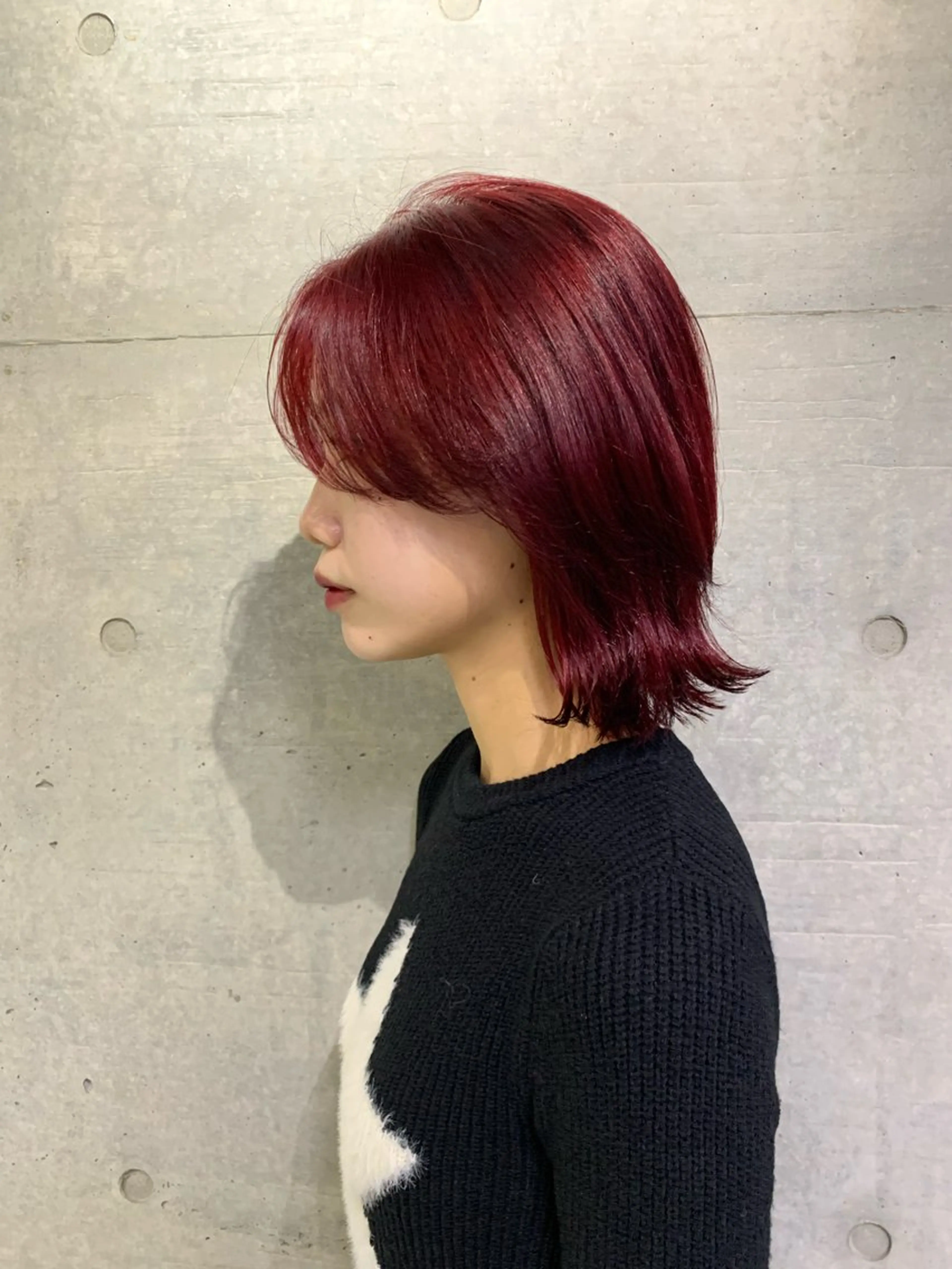 ミディアム カラー レッドカラー 韓国風ヘア ヘアカラー トリートメント THE./ブリーチ 透感カラー/髪質改善のヘアスタイル