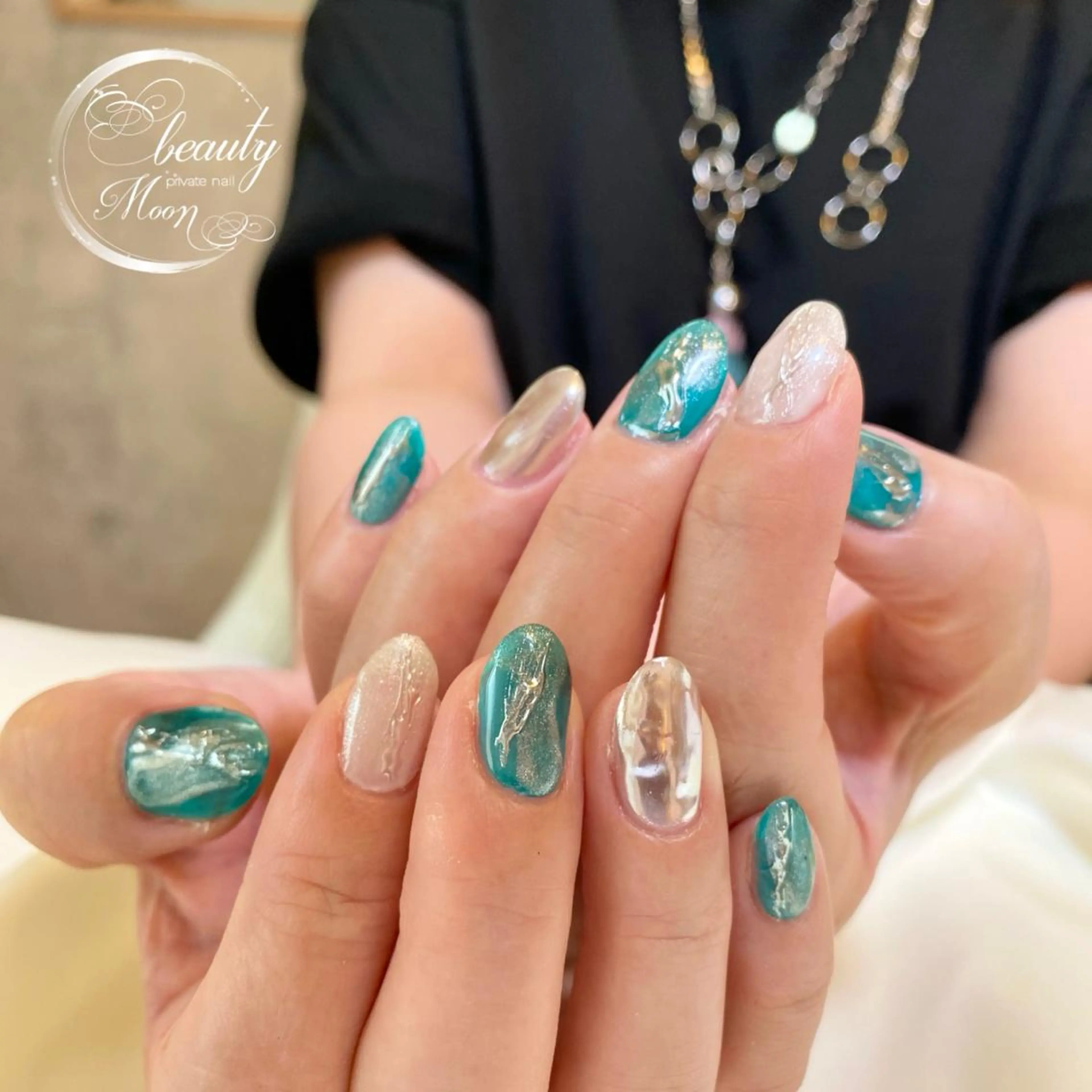 ネイル アートネイル ハート ミラーネイル ネイルチップ beauty ☪︎moonのネイルデザイン