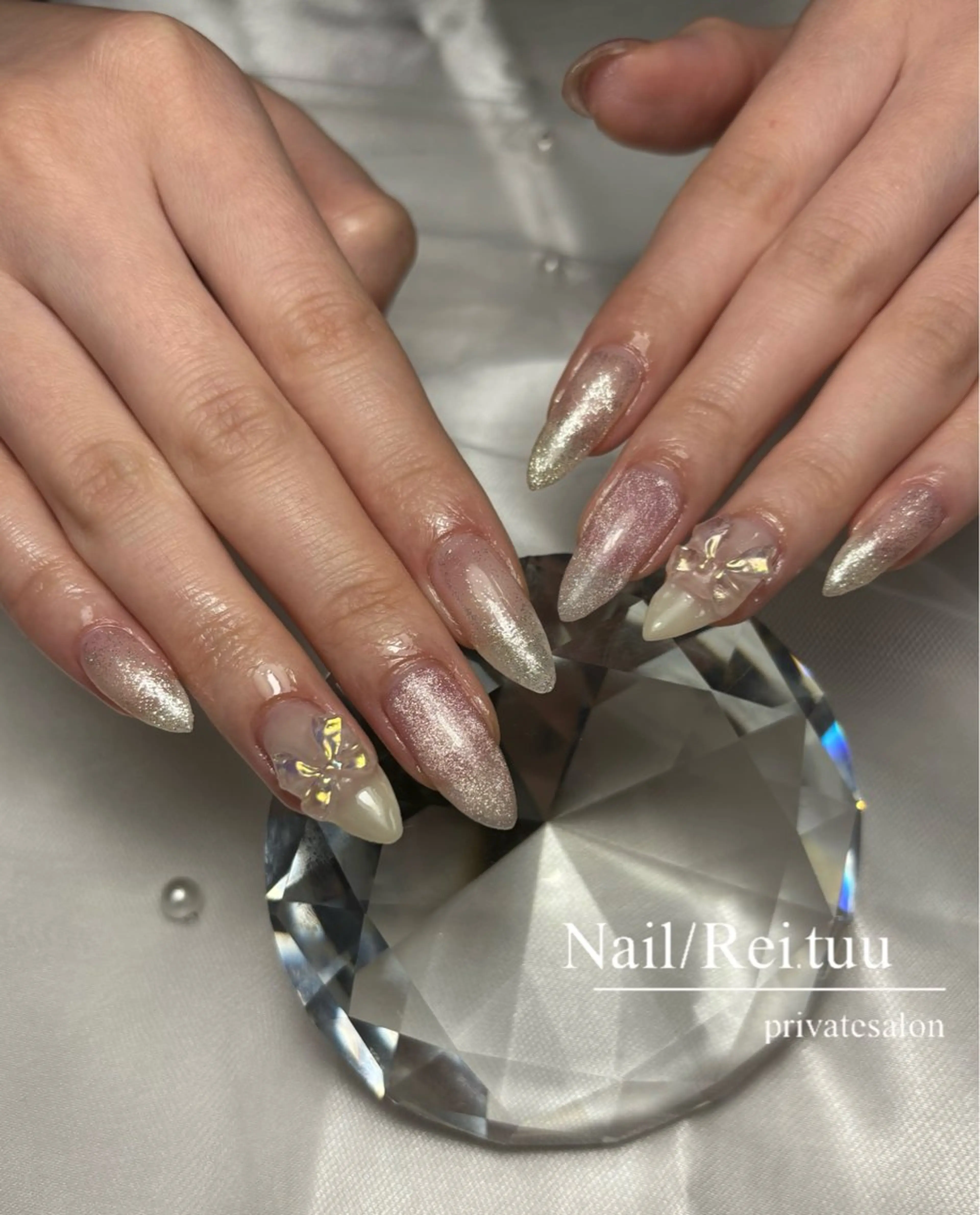 ネイル フラッシュネイル フレンチネイル キラキラネイル ロングネイル マグネットネイル Nailsalon / Rei.tuuのネイルデザイン