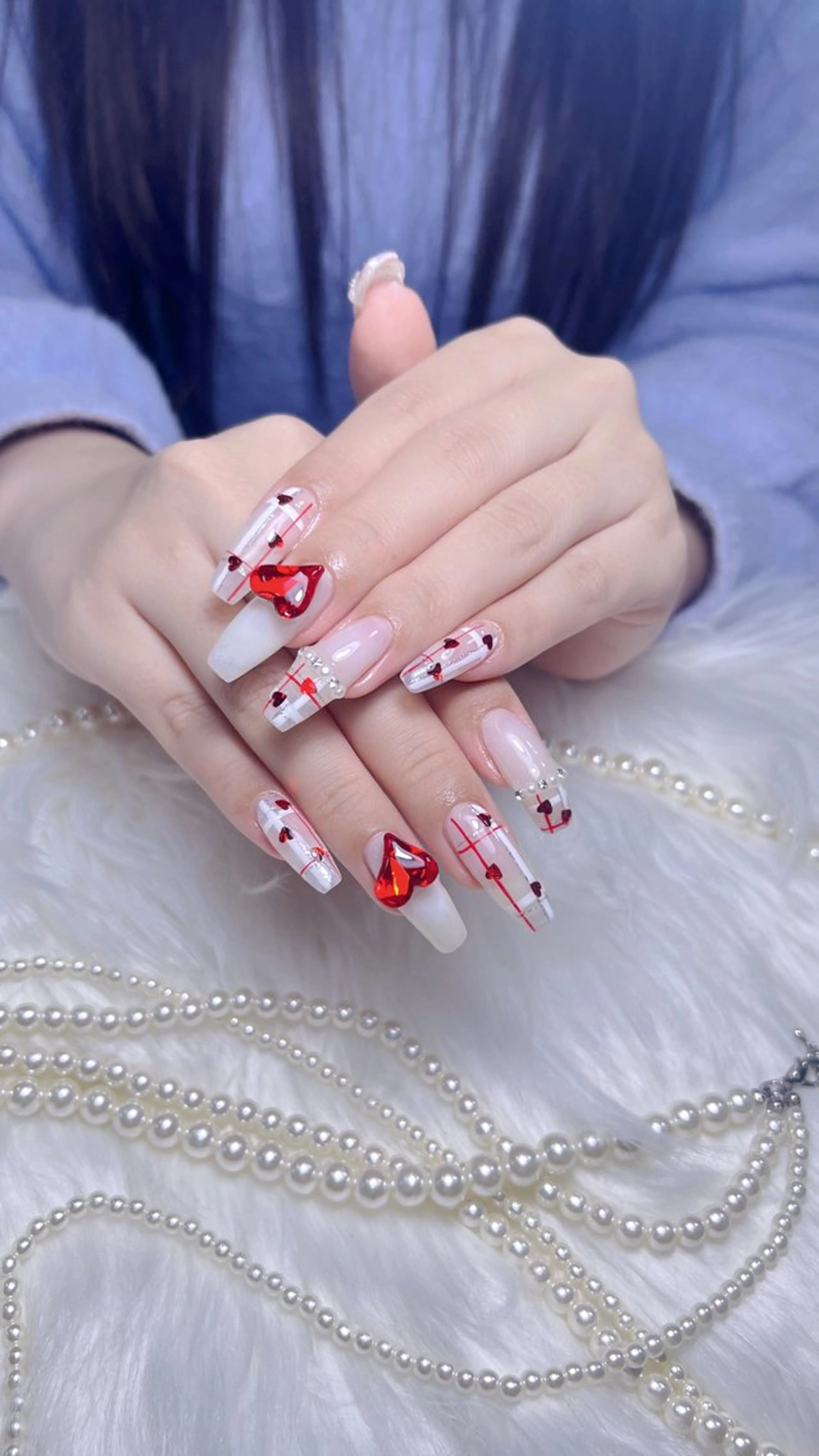 ネイル 長さ出し フレンチネイル ガラスフレンチ キラキラネイル リボン ハンドネイル Moa nailのネイルデザイン