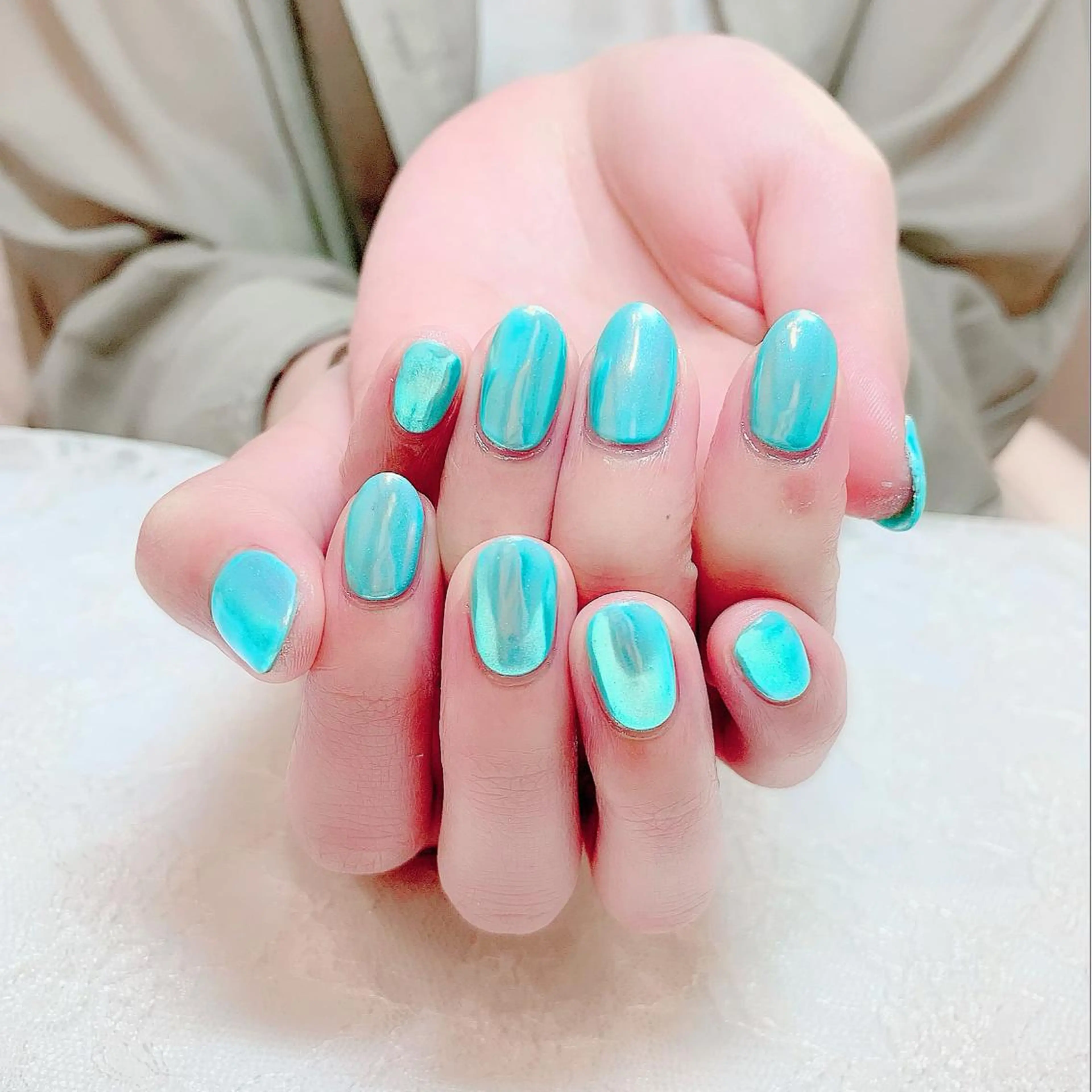 ネイル ブルー ミラーネイル ハンドネイル aoinail所属・aoi nailのネイルデザイン