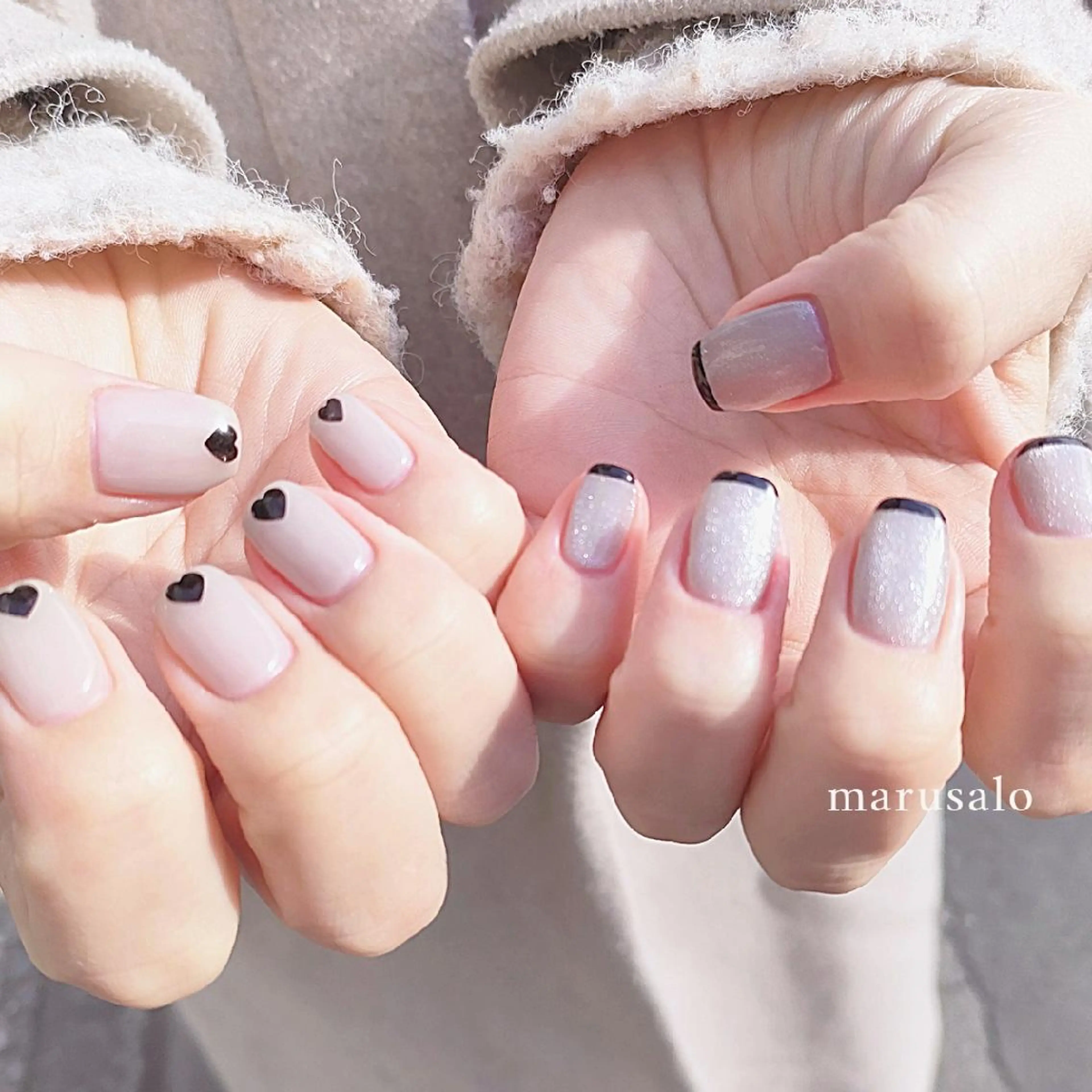 ネイル フレンチネイル ハート マグネットネイル 冬ネイル ハンドネイル marusalo nailのネイルデザイン