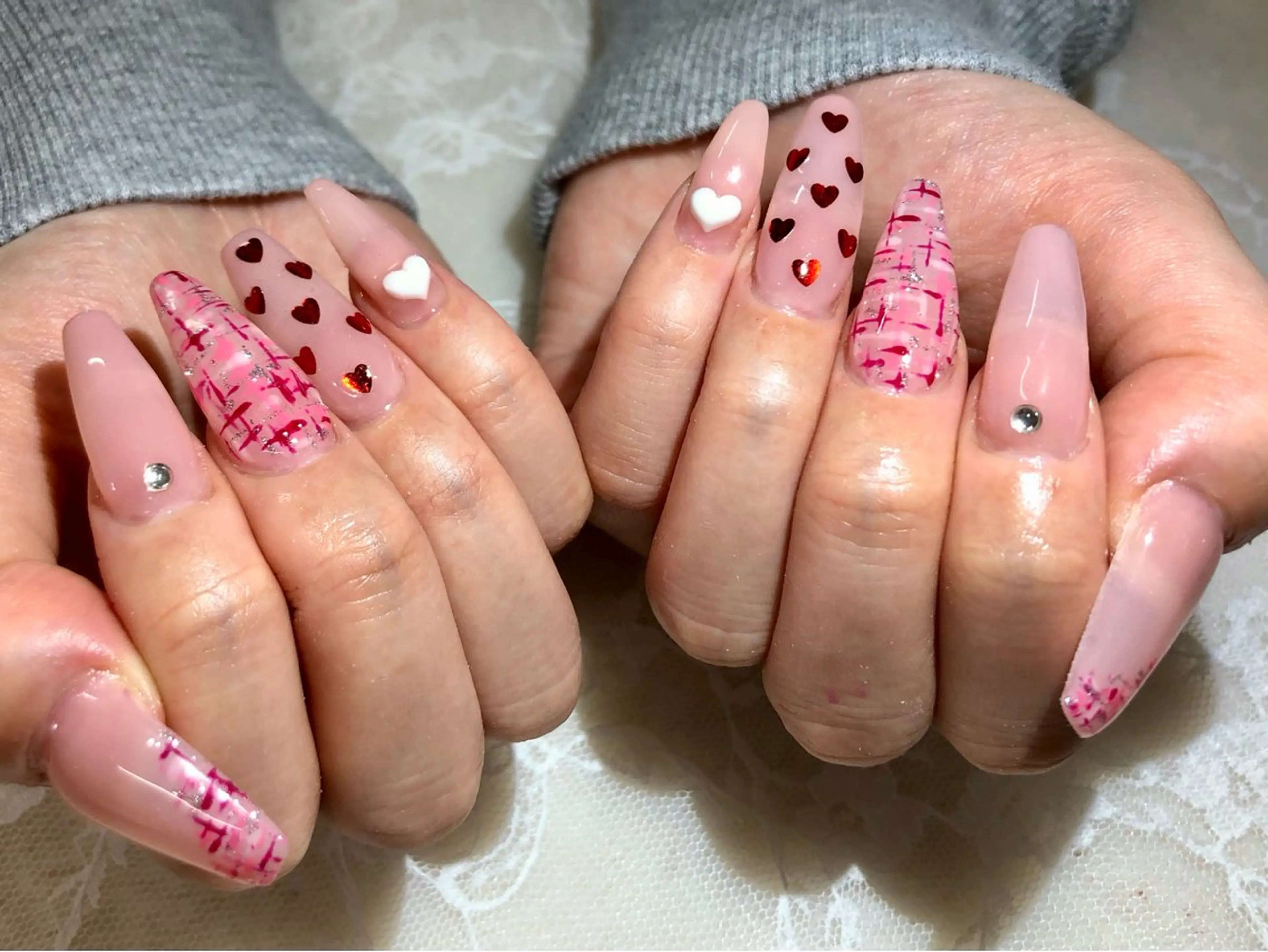 ネイル ハート ツイードネイル ハンドネイル ハンドケア Epokku ネイルサロンのネイルデザイン