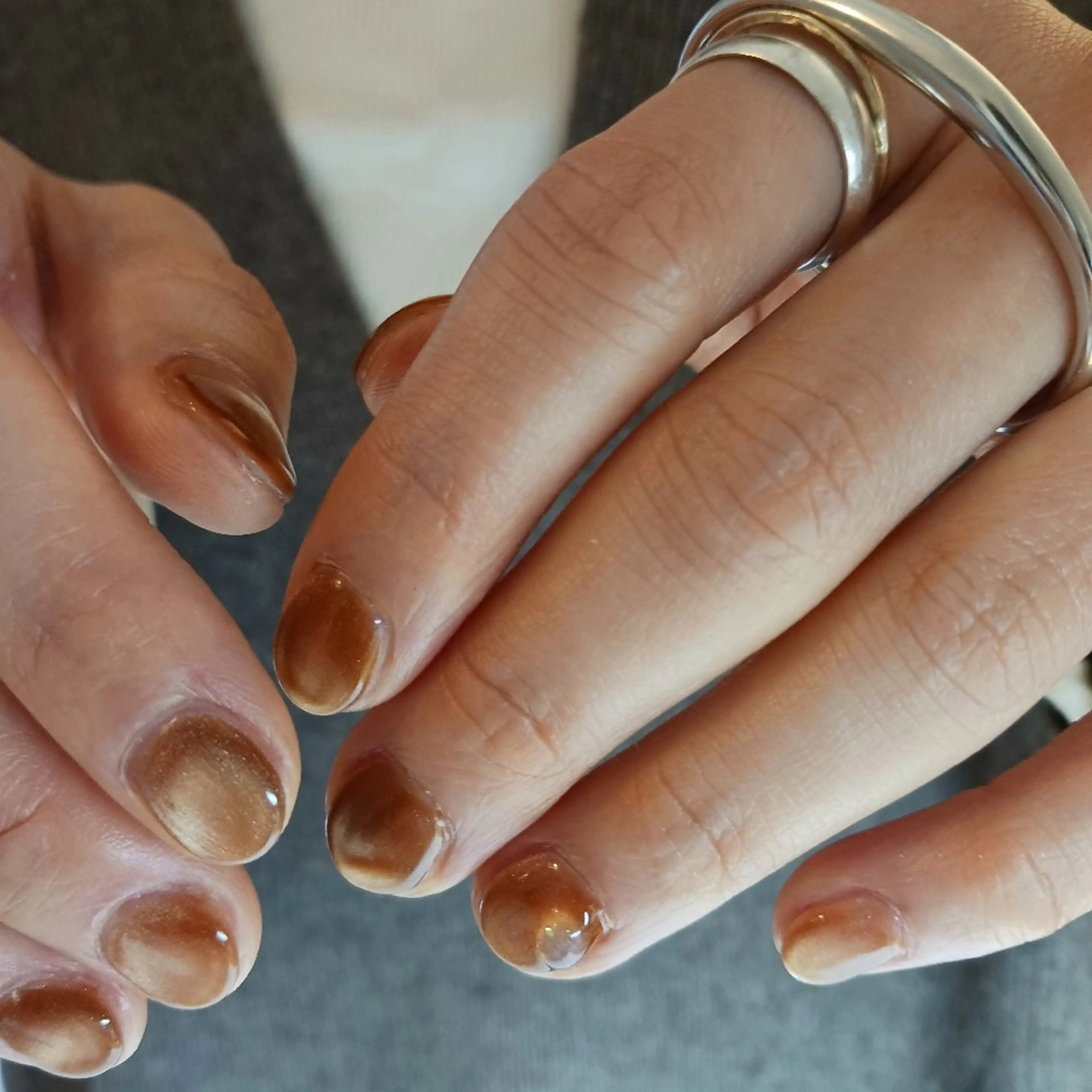 ネイル ブラウン ジェルネイル マグネットネイル 持ち込み ストーンネイル ハンドネイル owlnail /持込みデザイン専門のネイルデザイン