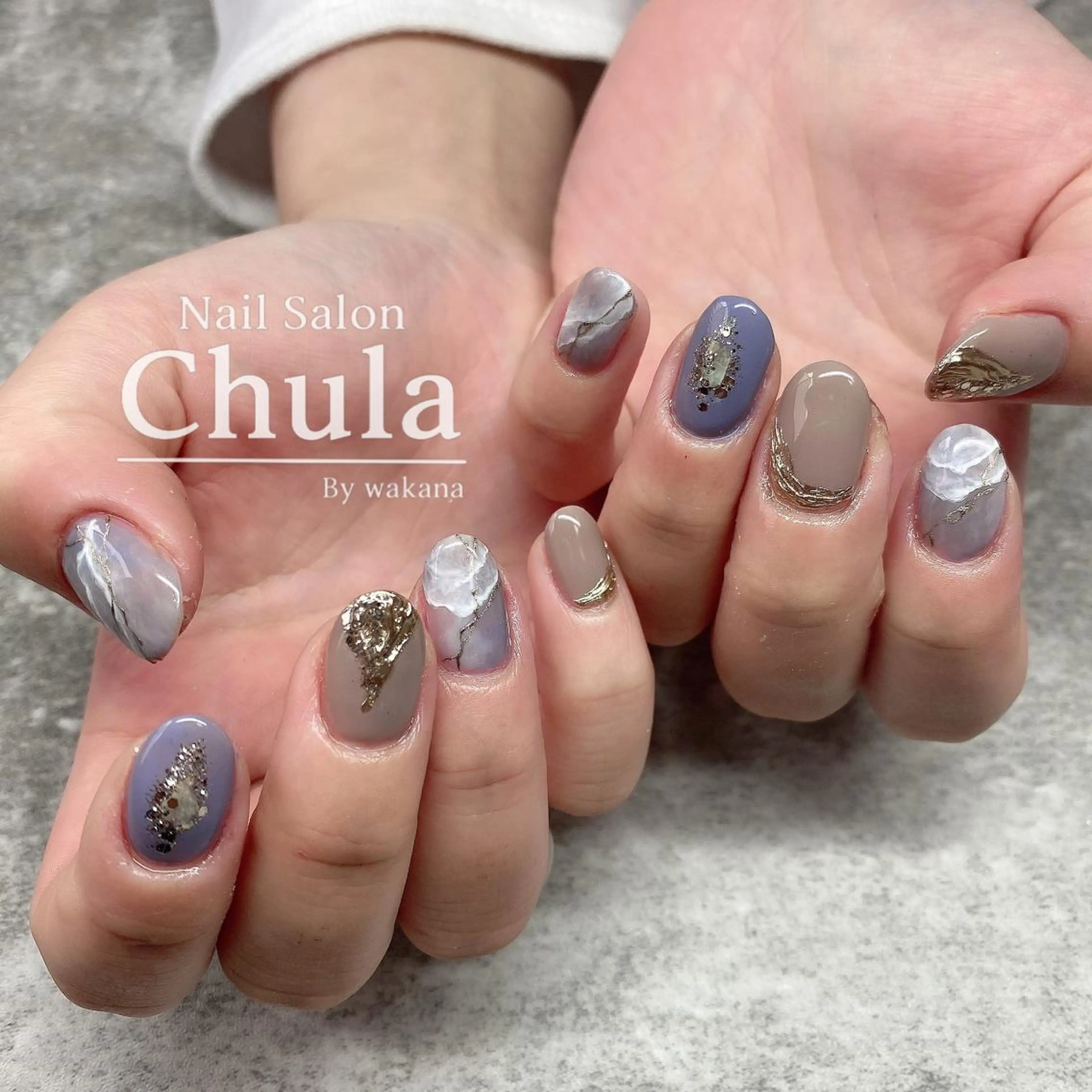 ネイル ブルー ニュアンスネイル ハンドネイル Nailsalon Chulaのネイルデザイン